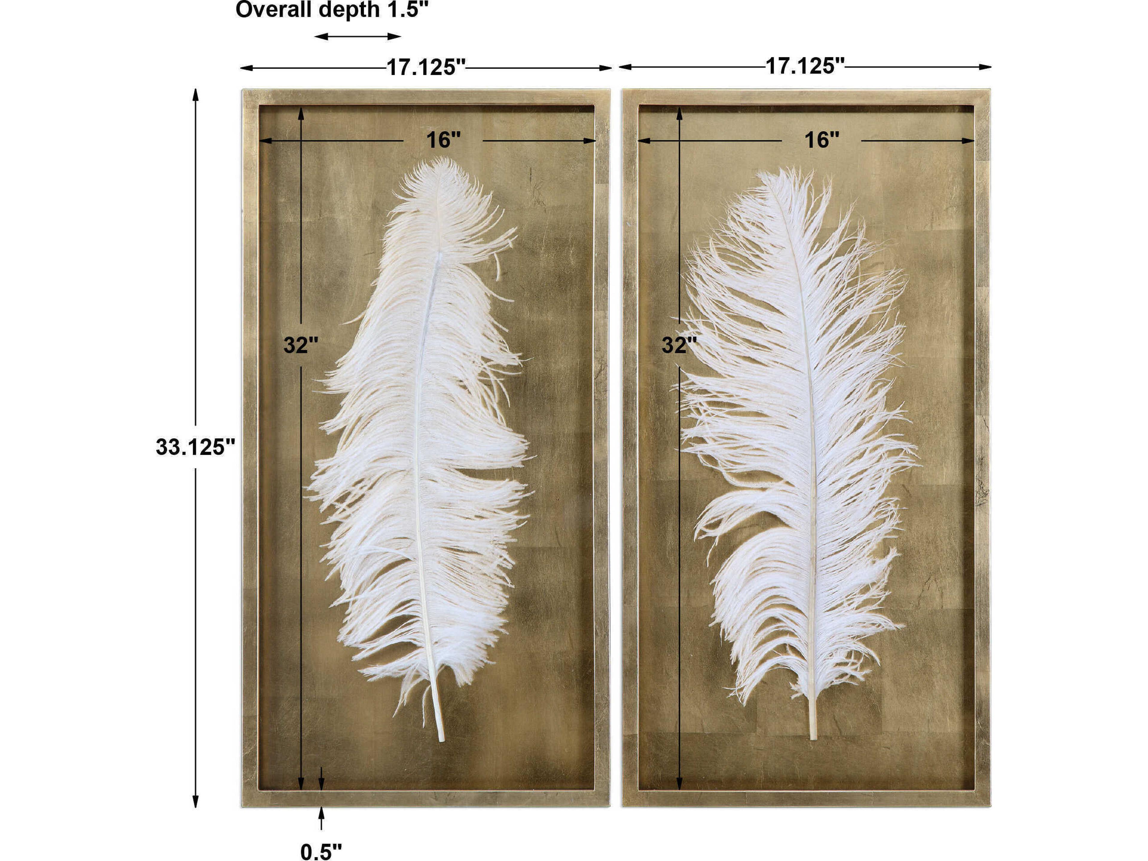 Uttermost White Feathers & Gold Leaf Shadow Box Set of 2