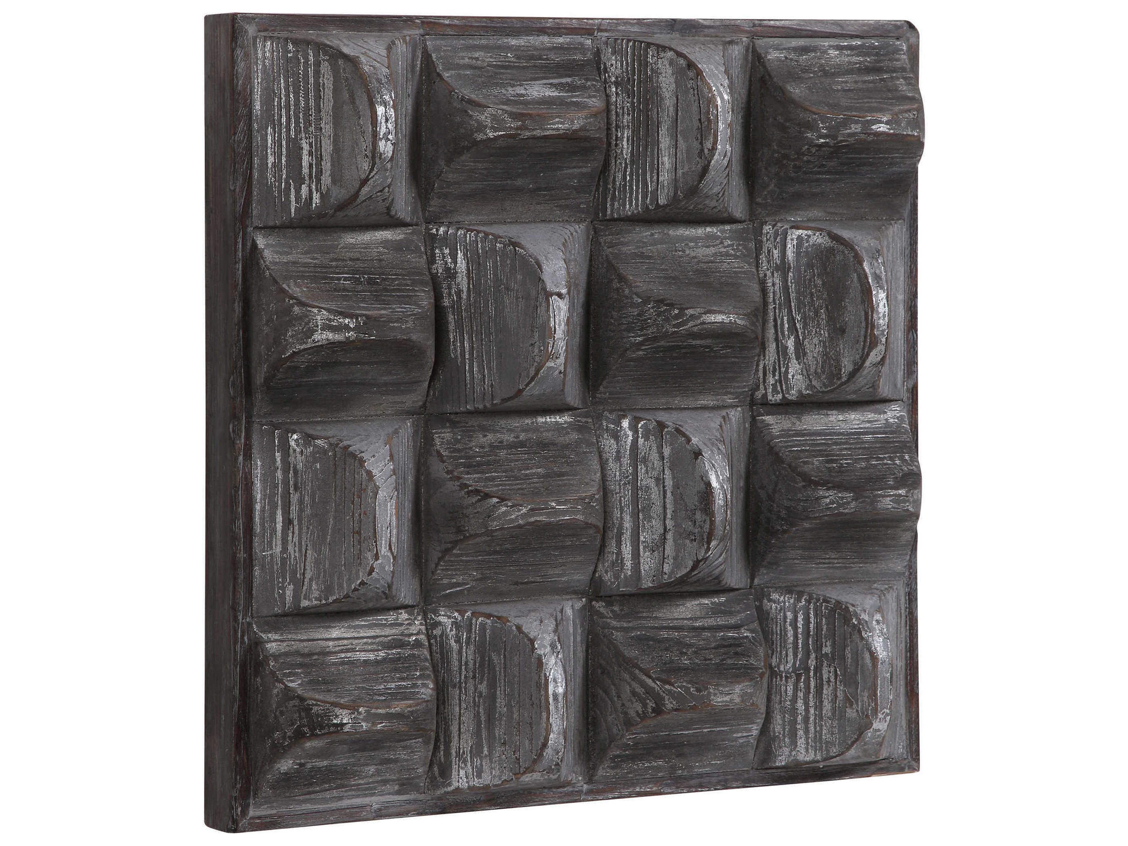 Uttermost Pickford Distressed Aged Gray Wash / Silver Wood Wall Art
