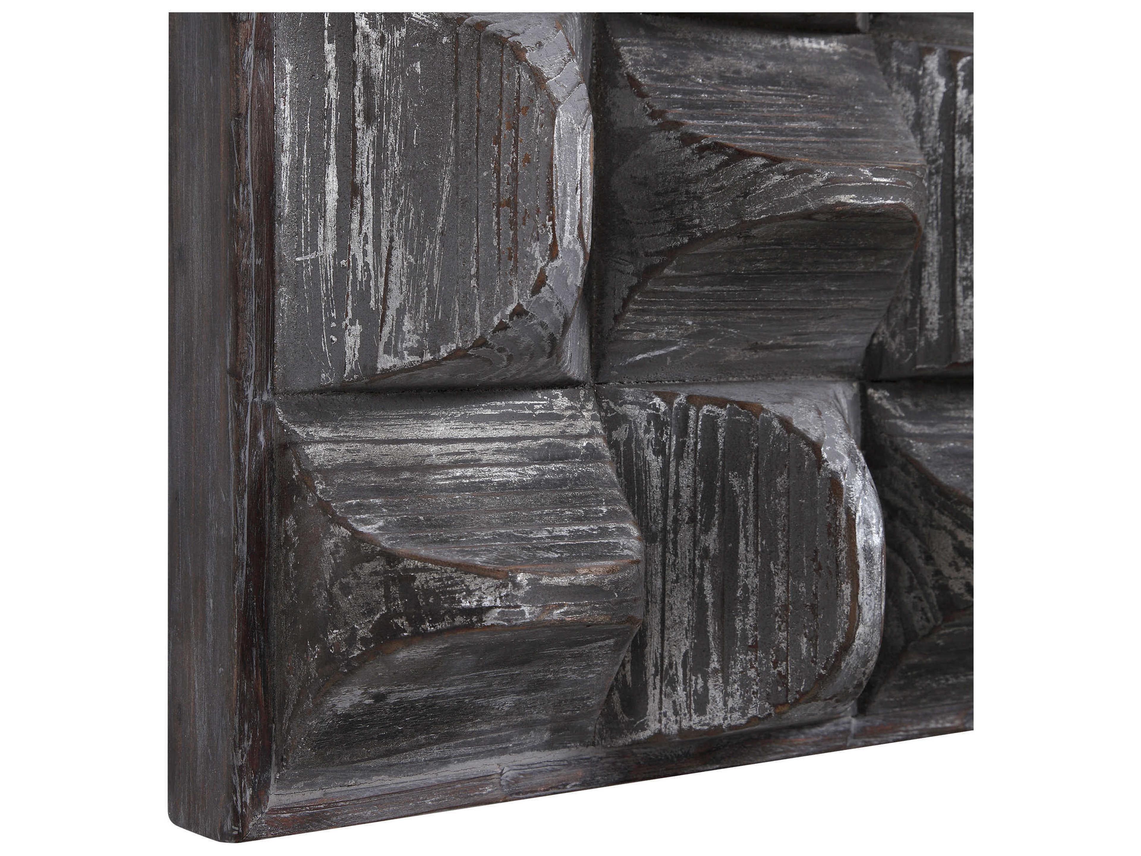 Uttermost Pickford Distressed Aged Gray Wash / Silver Wood Wall Art
