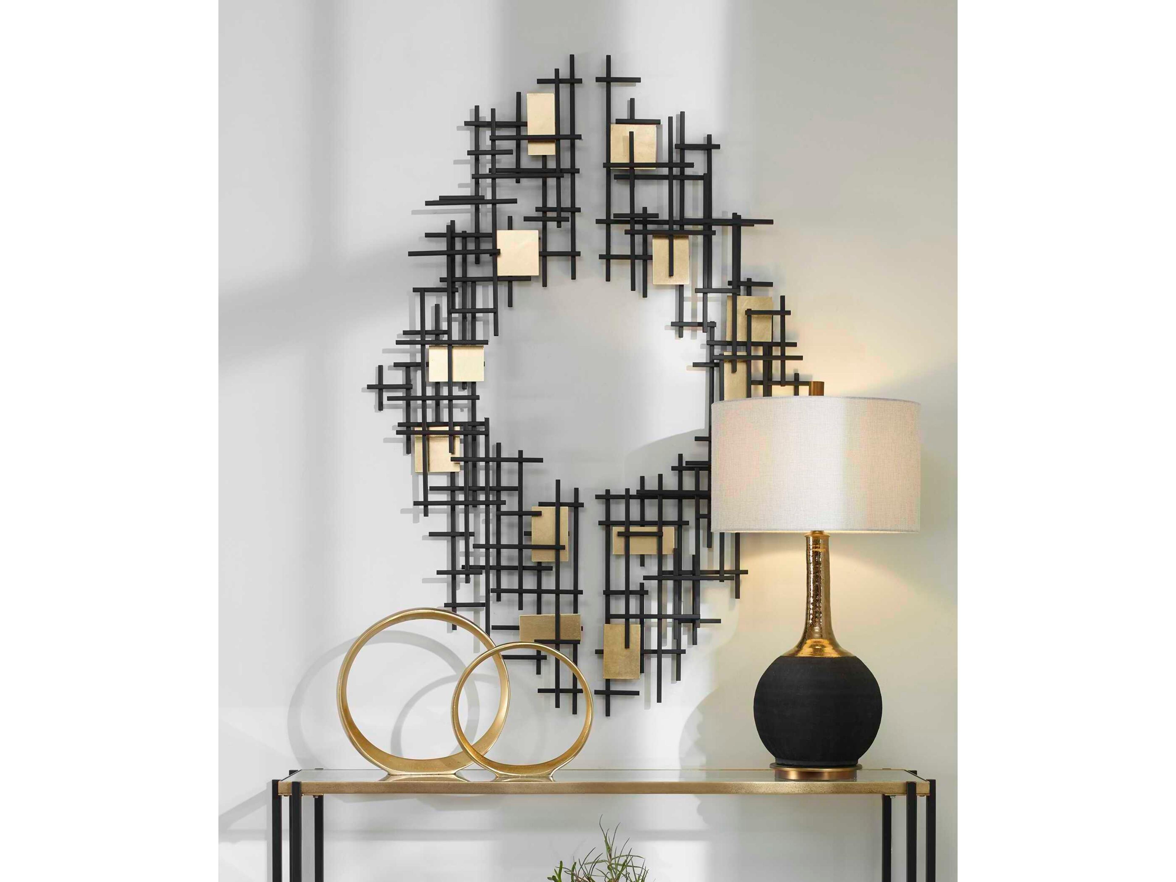Uttermost Reflection Matte Black with Gold Leaf Accents Metal Wall Art Set of 2