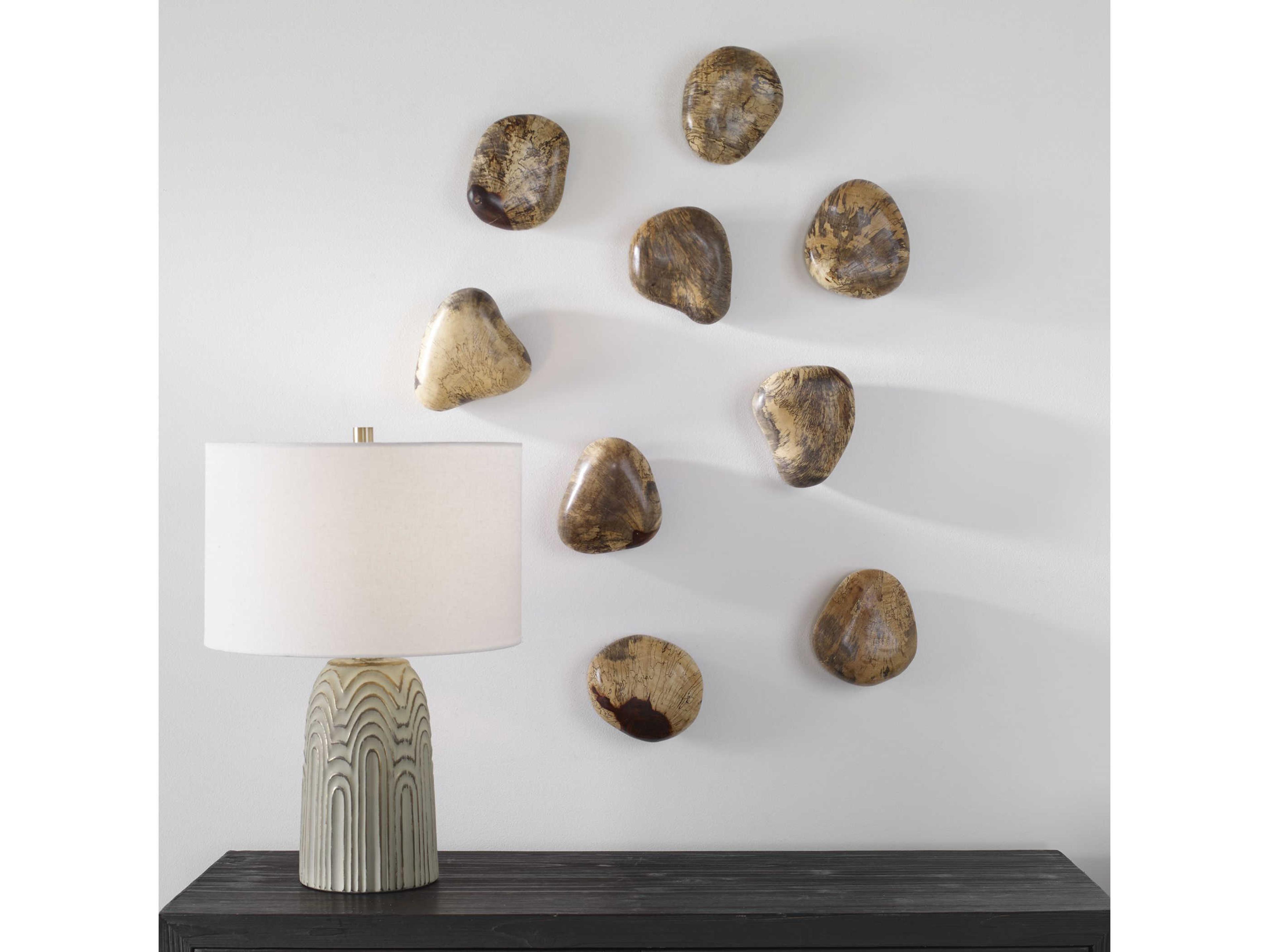 Uttermost Pebbles Blonde Wood 3D Wall Art Set of 9