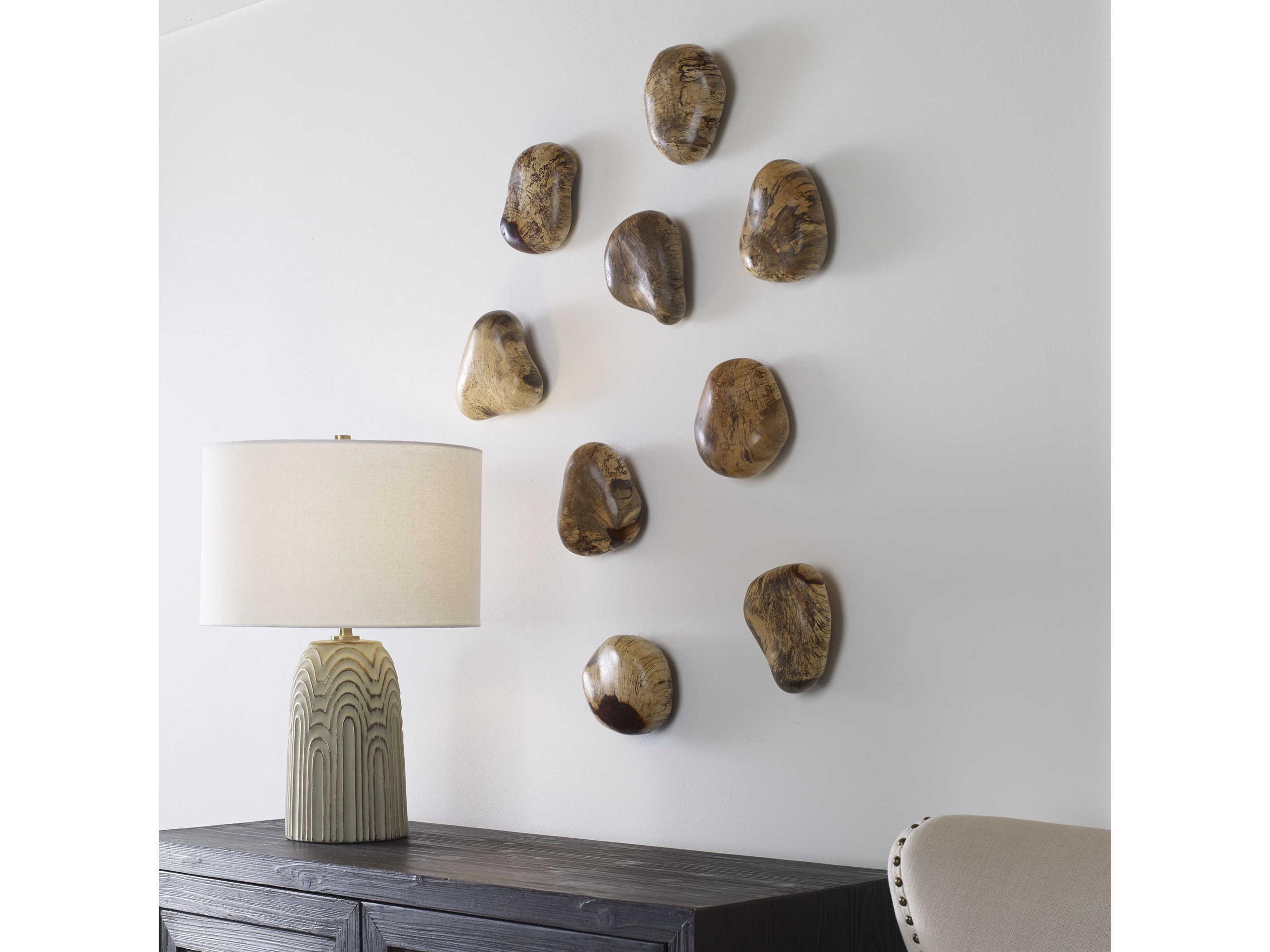 Uttermost Pebbles Blonde Wood 3D Wall Art Set of 9