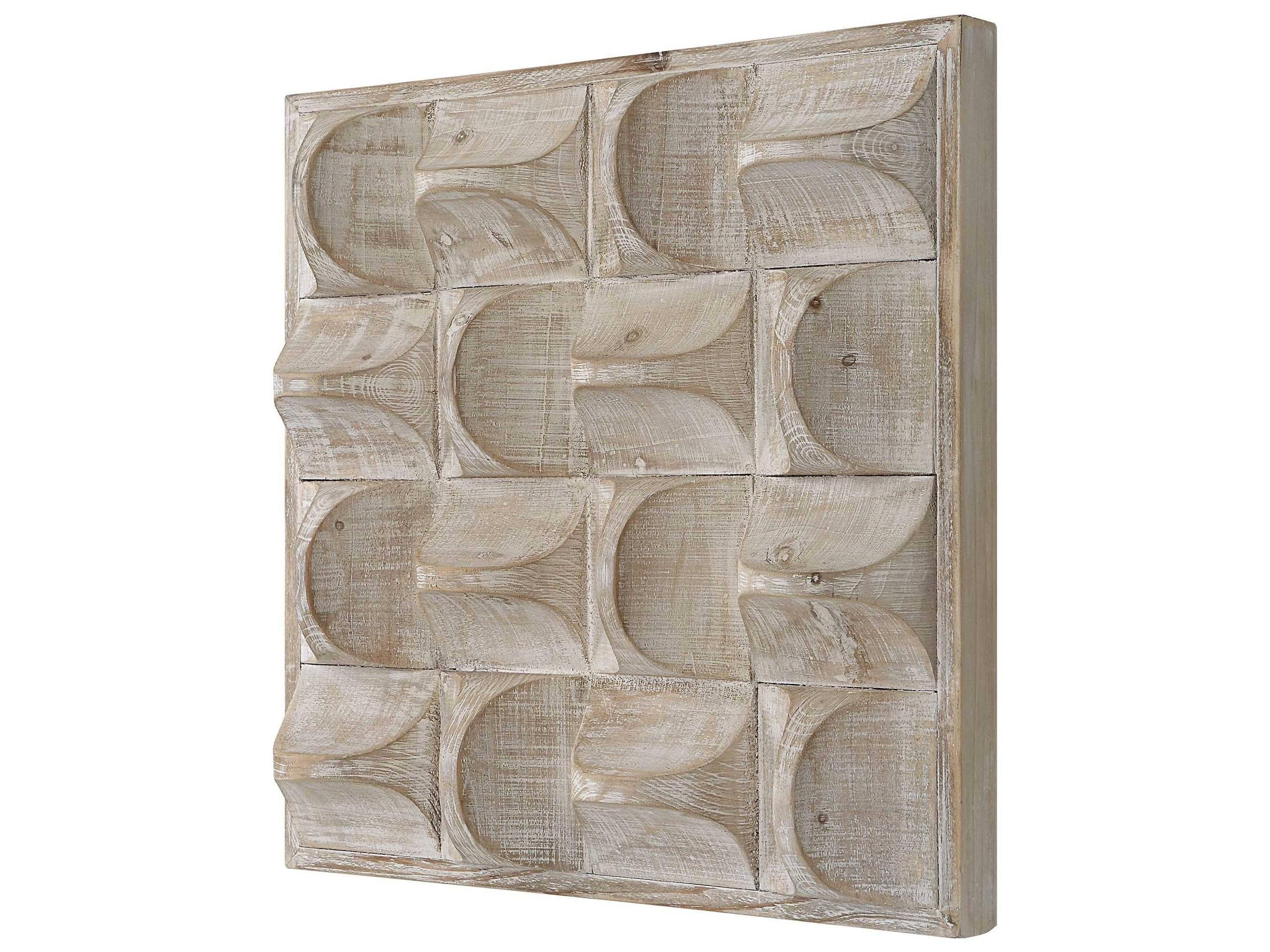 Uttermost Pickford Distressed Natural Wash / Ivory Wood Wall Art