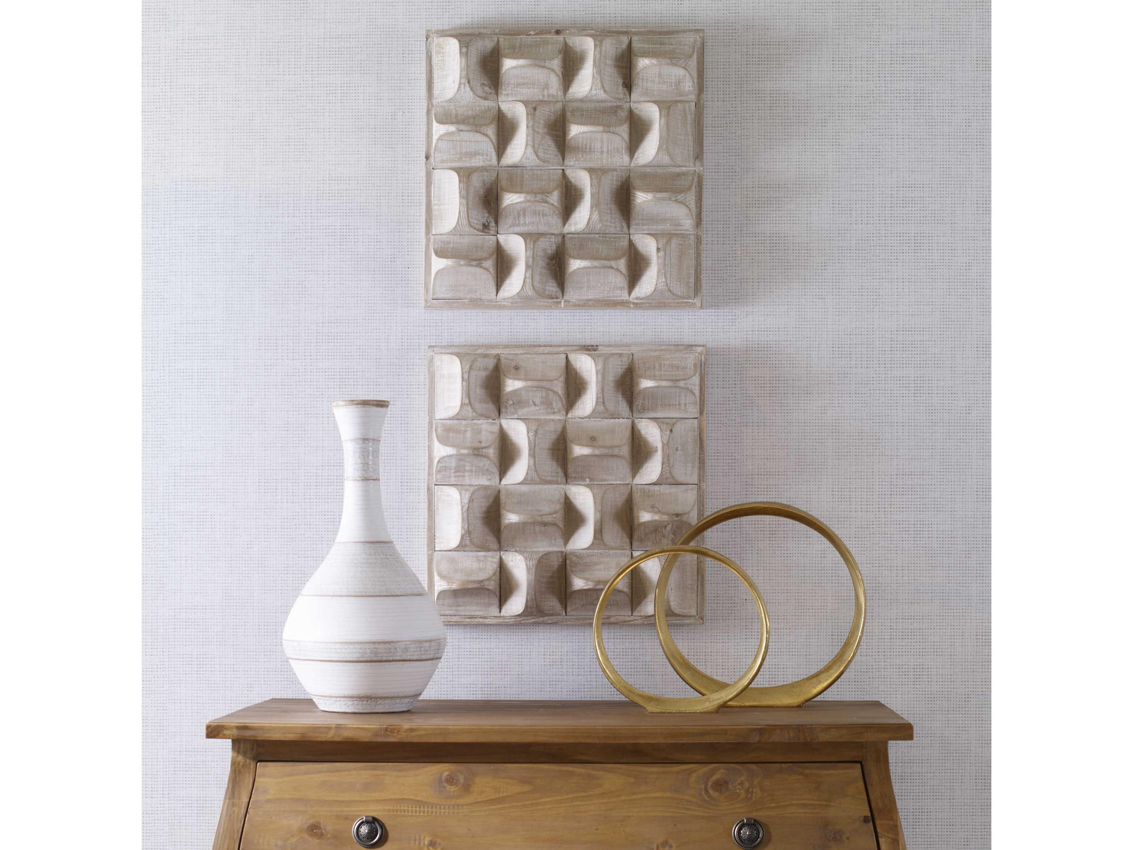 Uttermost Pickford Distressed Natural Wash / Ivory Wood Wall Art