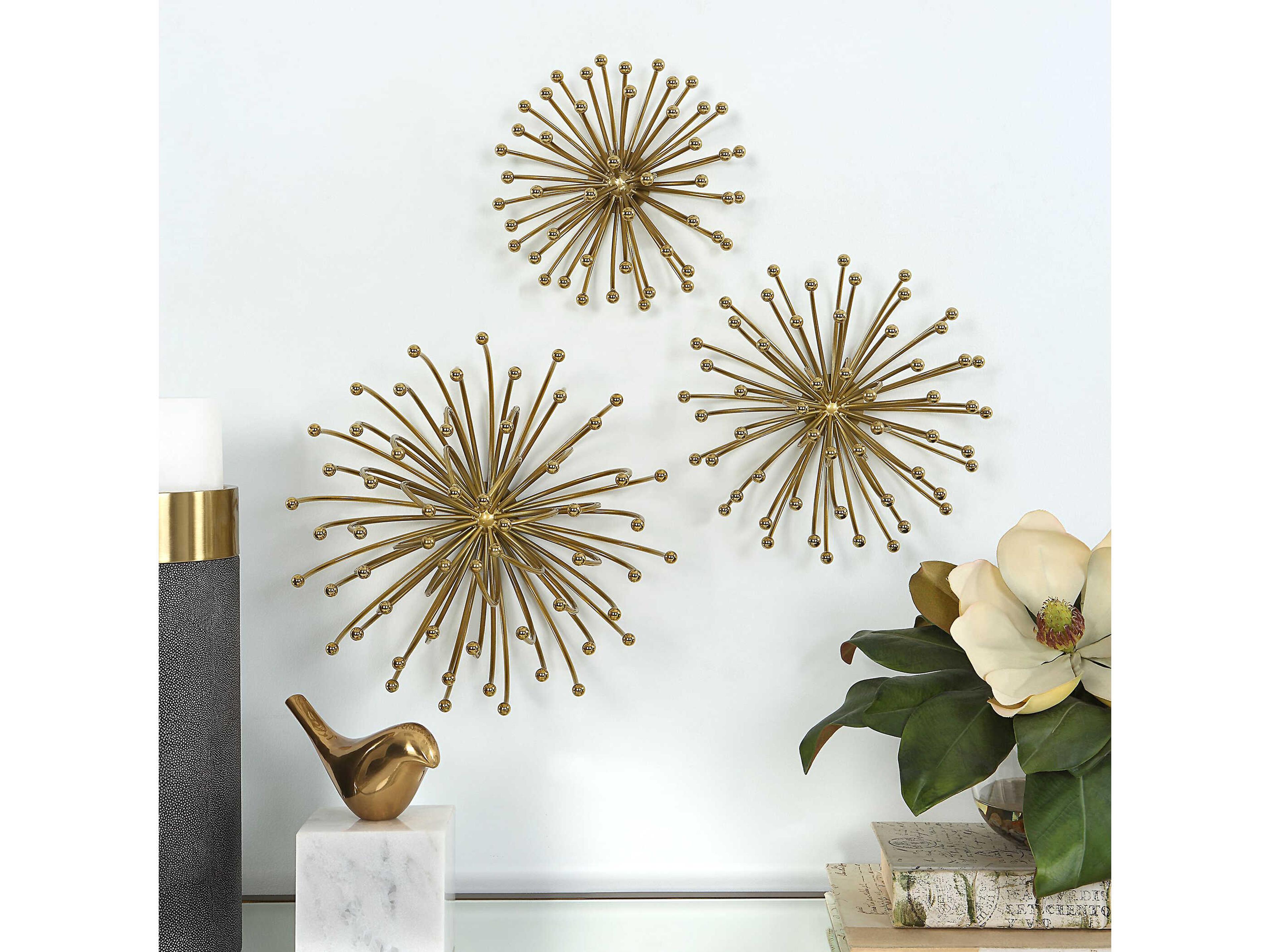 Uttermost Aga Plated Gold Metal Wall Art Set of 3