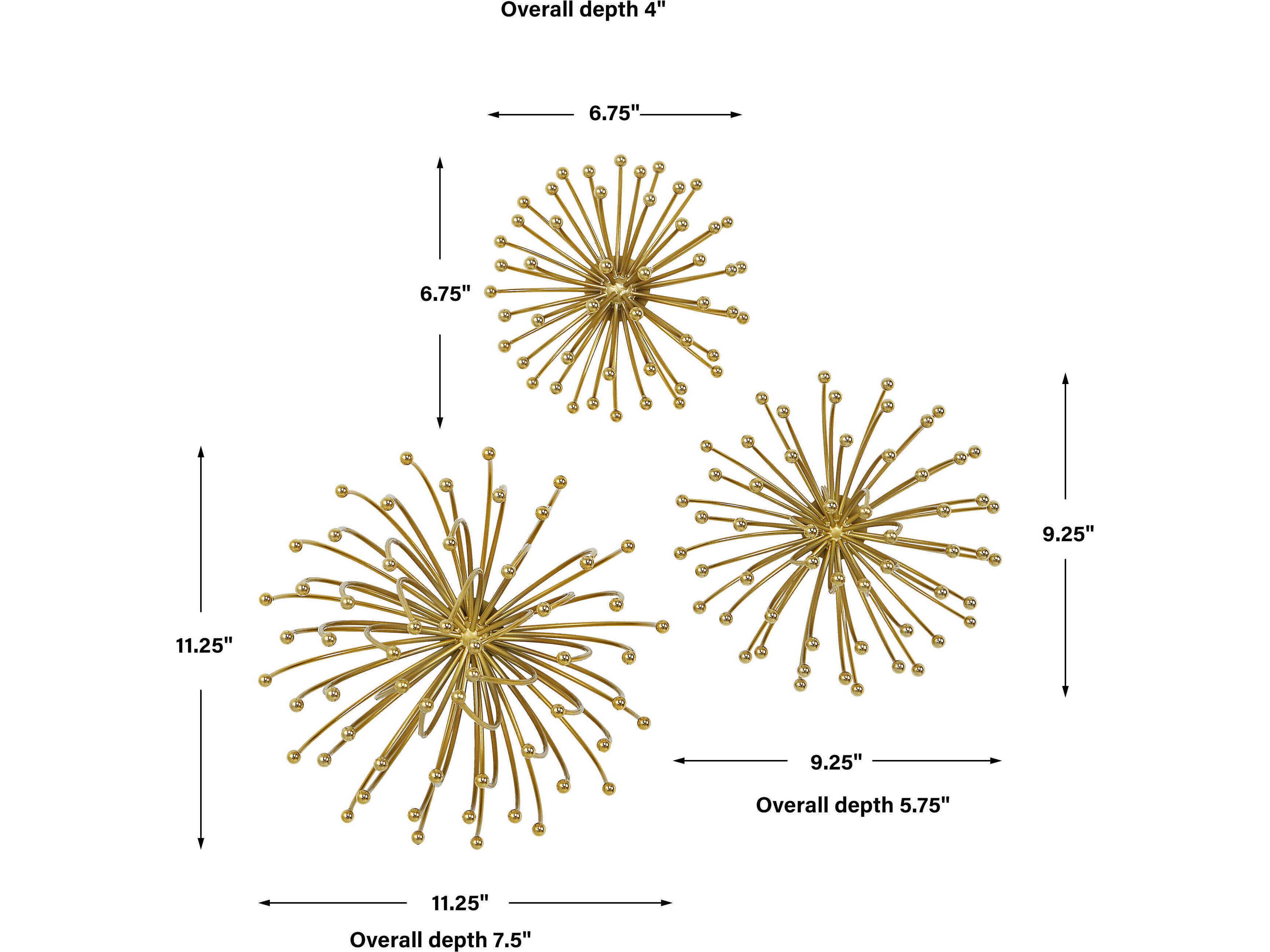 Uttermost Aga Plated Gold Metal Wall Art Set of 3
