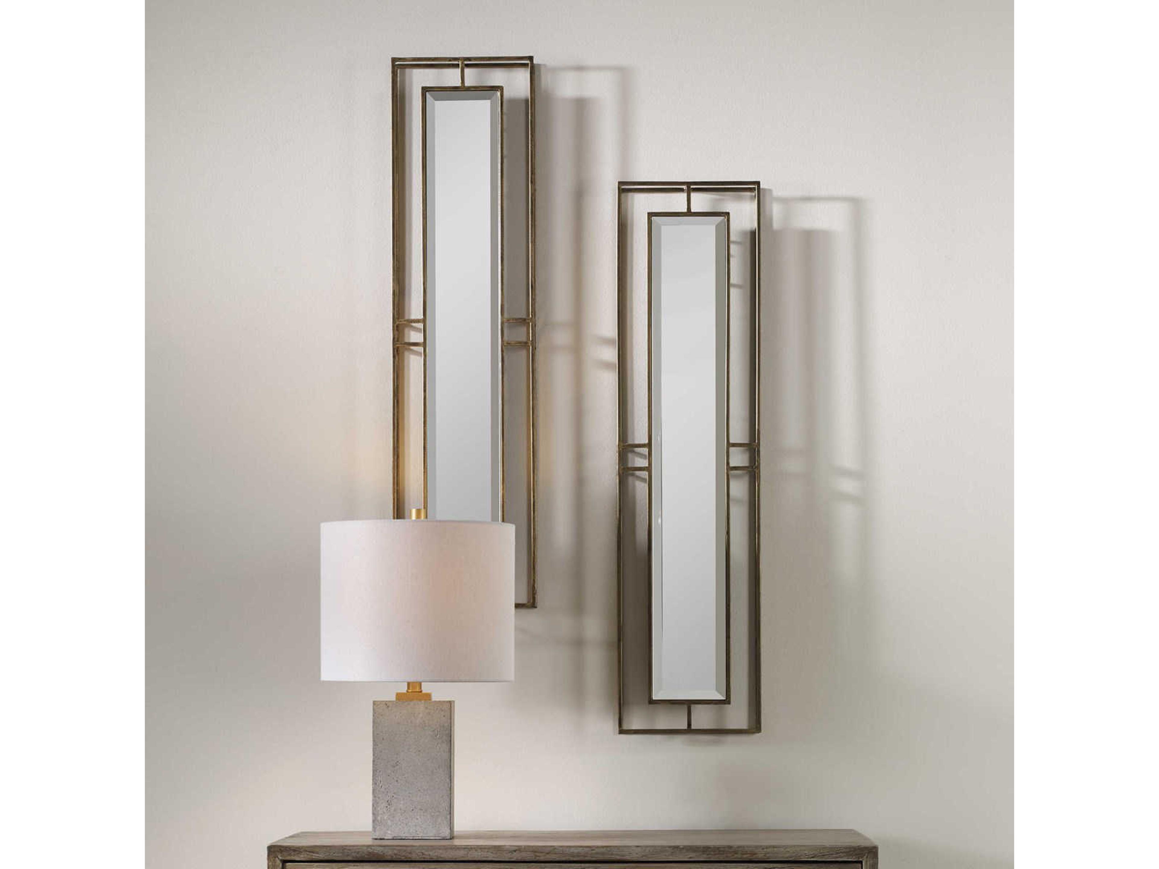 Uttermost Rutledge Antiqued Gold Rectangular Wall Mirror Set of 2