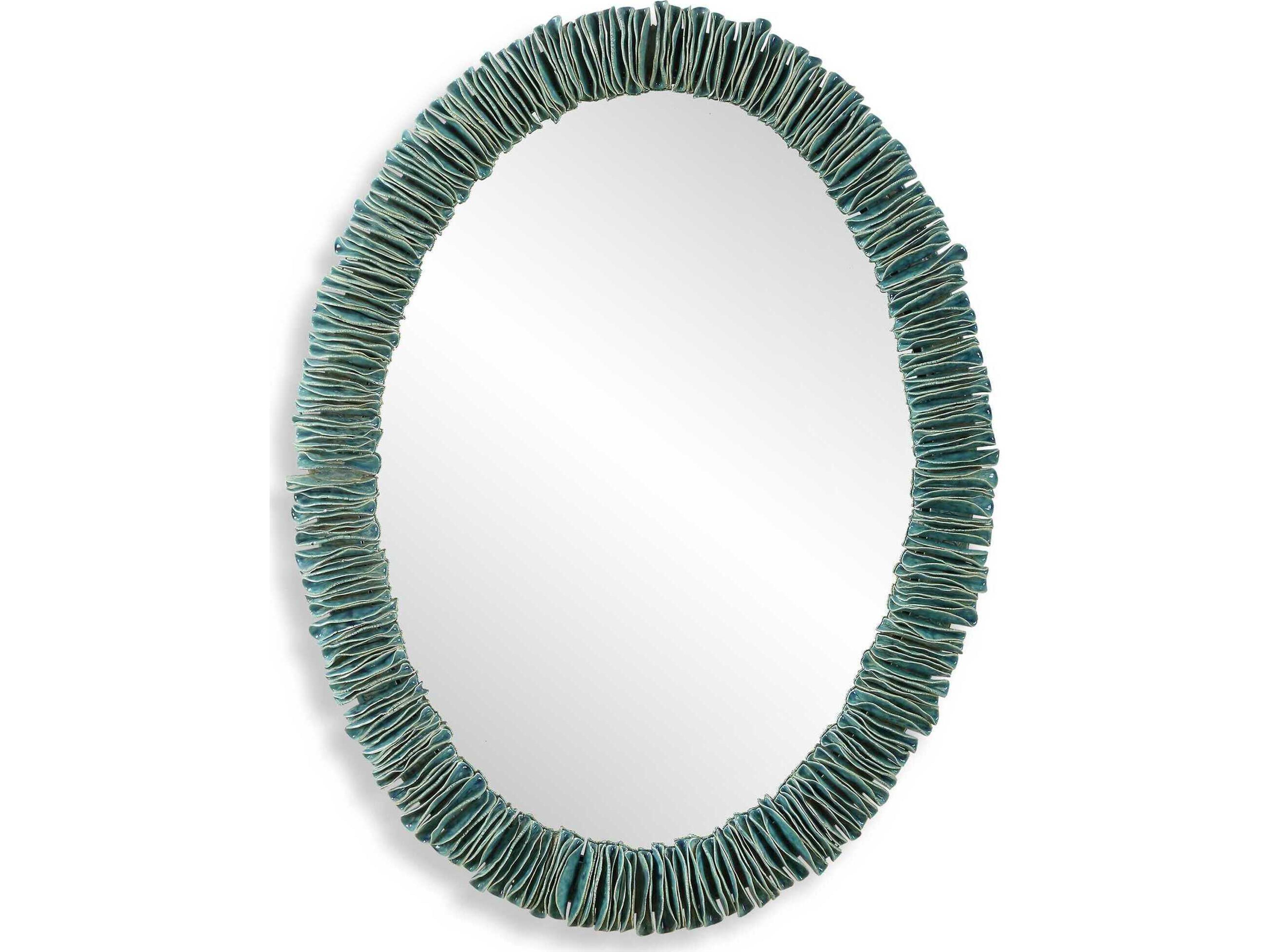 Uttermost Bonaire Distressed Mottled Teal Blue Oval Wall Mirror