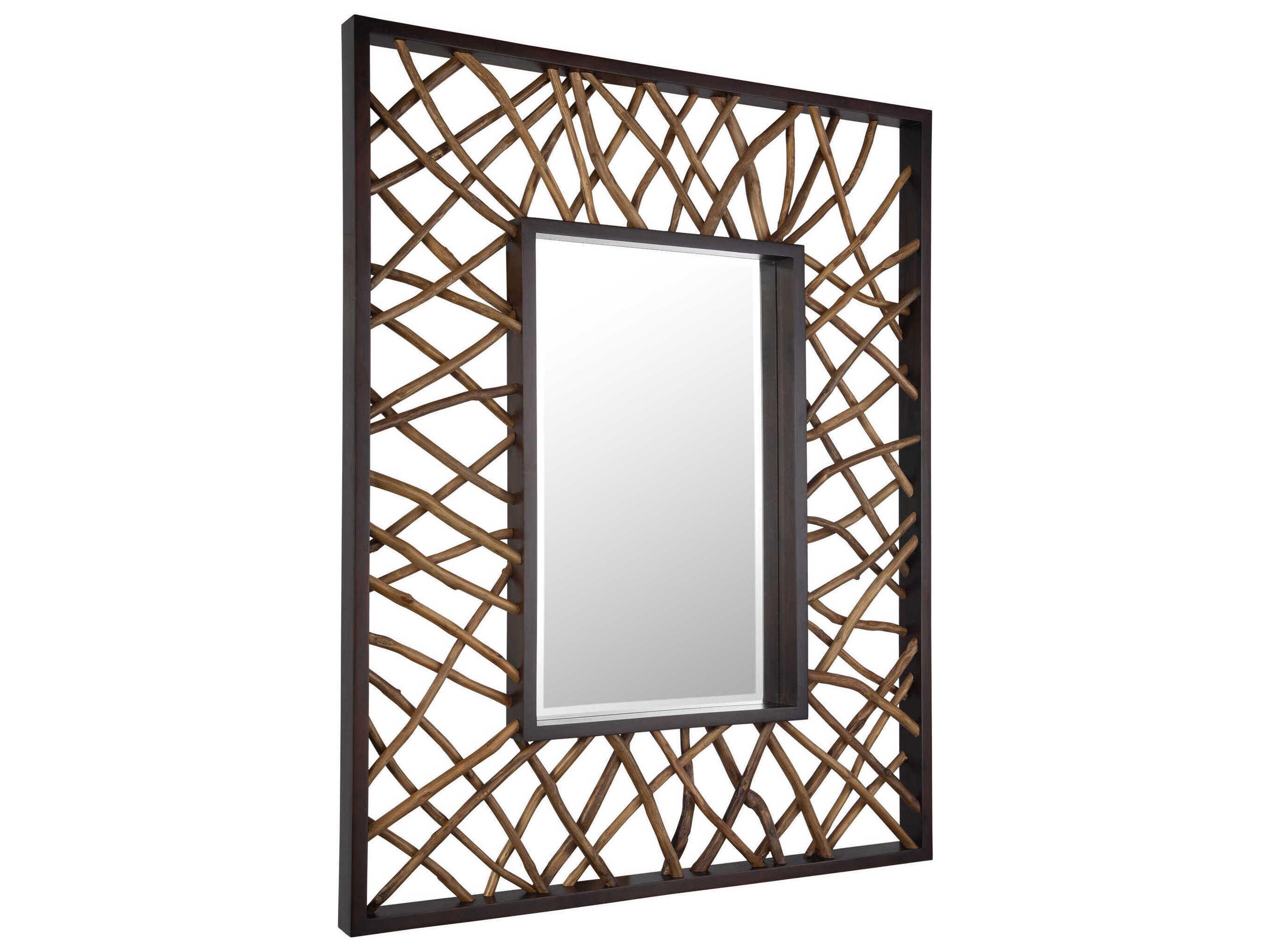 Uttermost Teak Maze Walnut Stain Rectangular Wall Mirror