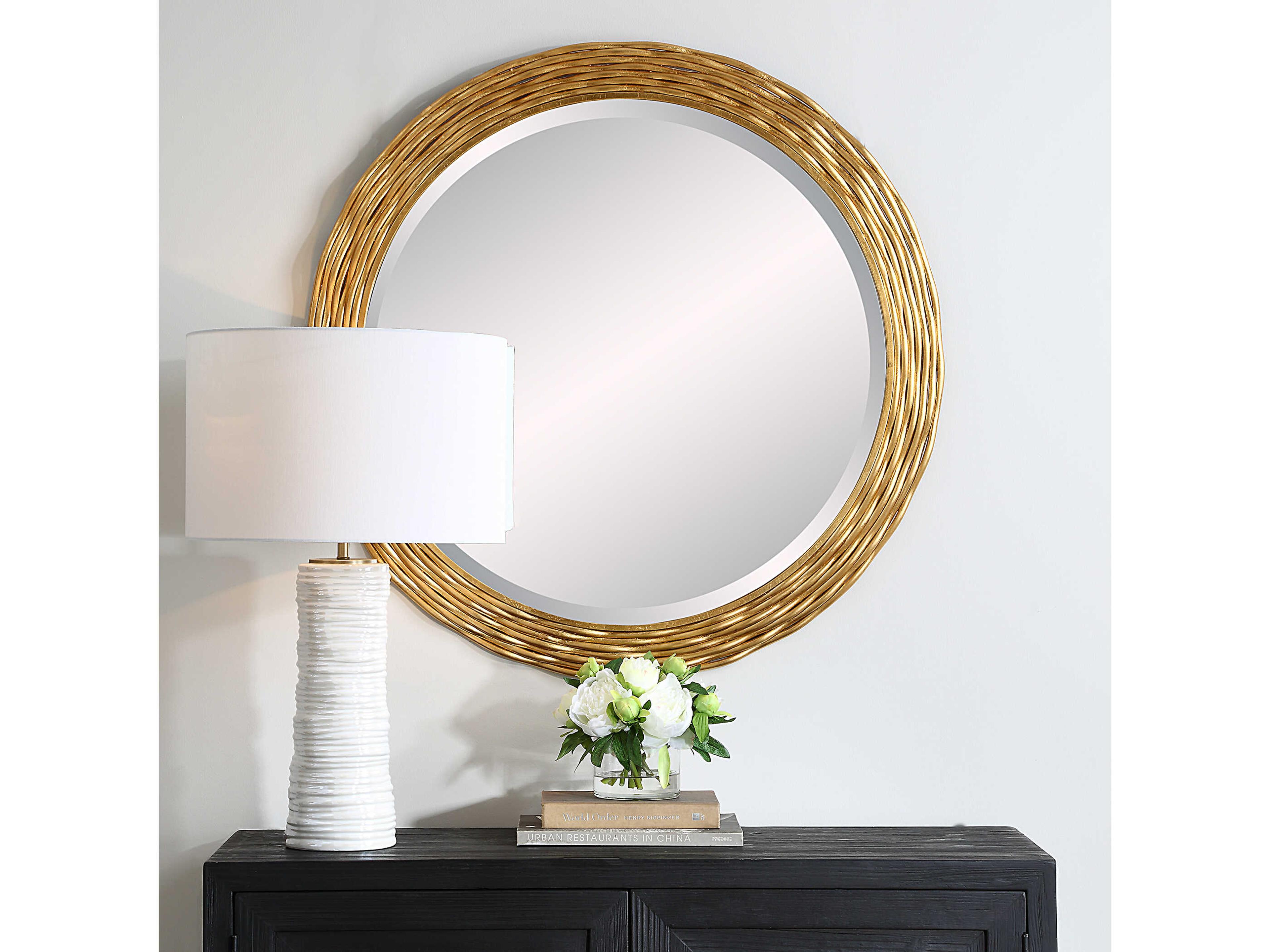 Uttermost Celeste Antiqued Gold Leaf Round Wall Mirror