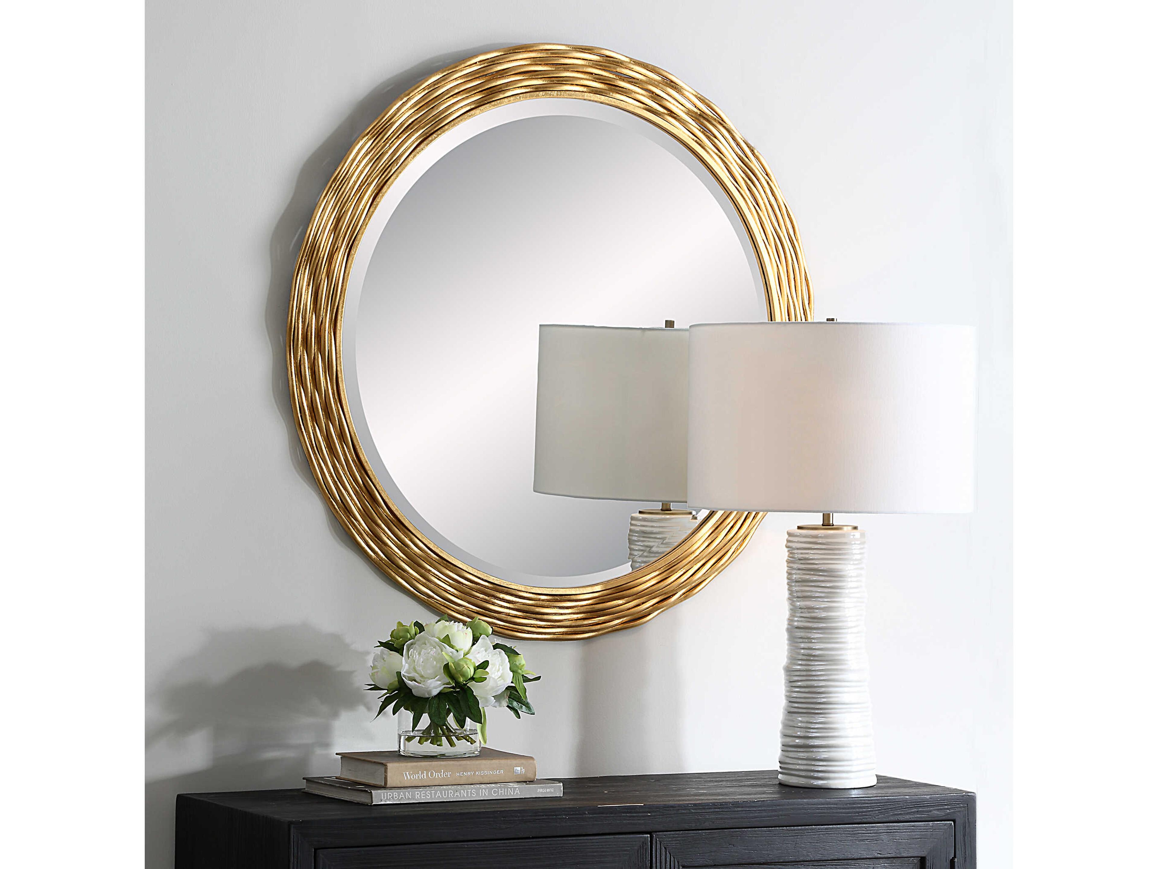 Uttermost Celeste Antiqued Gold Leaf Round Wall Mirror