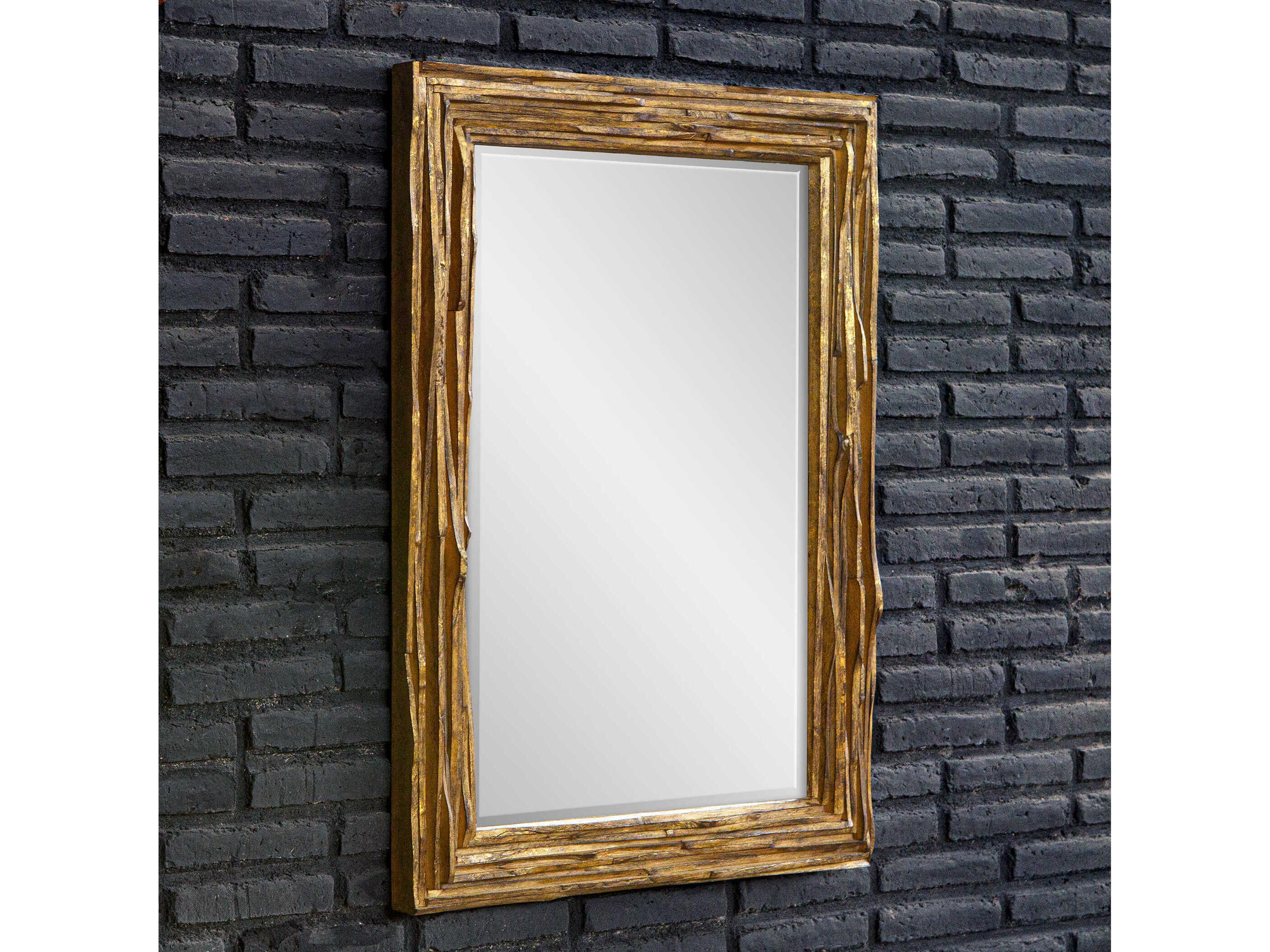 Uttermost Overlap Distressed Antique Gold Rectangular Wall Mirror