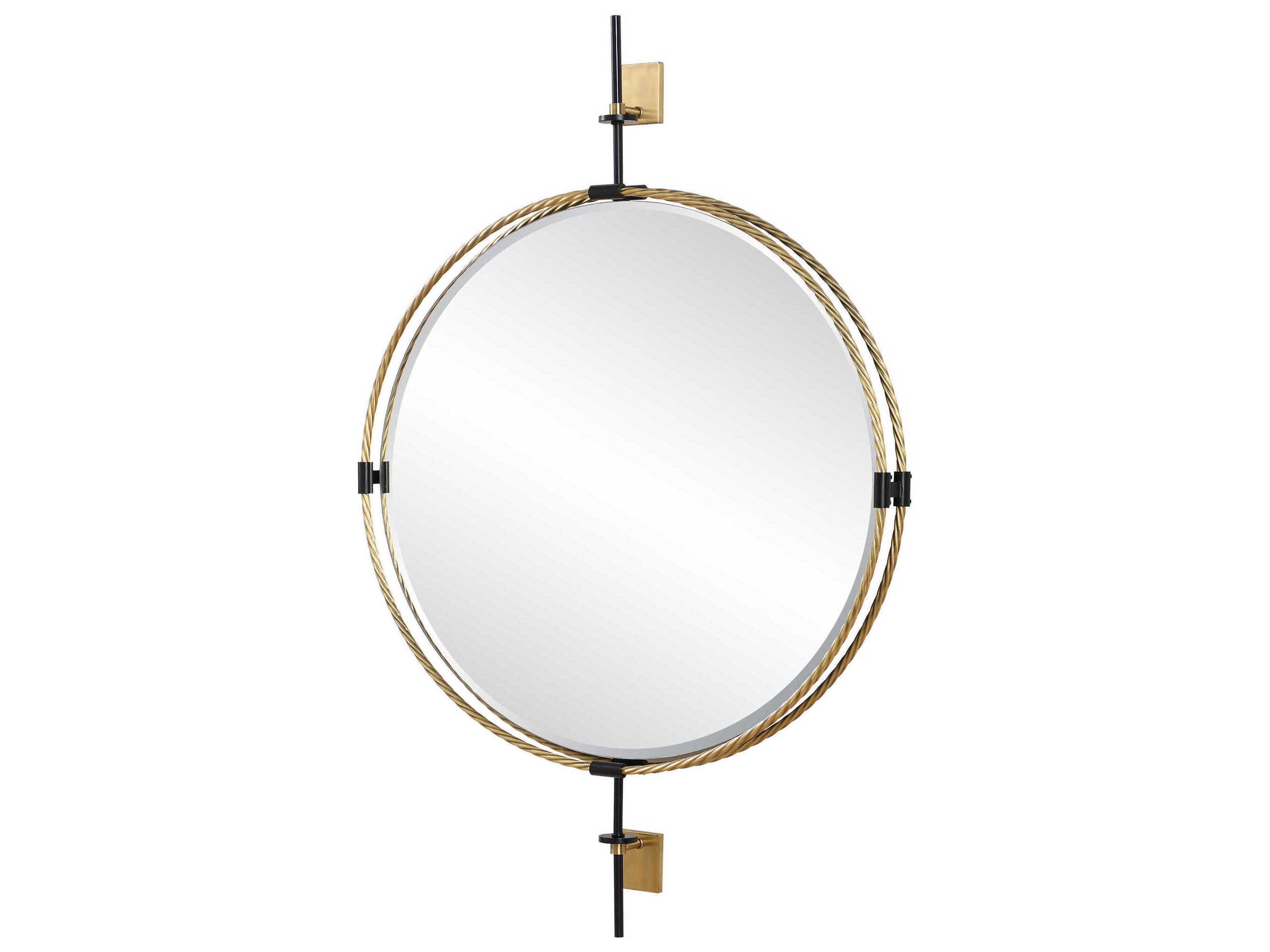 Uttermost Guardrail Antique Brass Round Wall Mirror