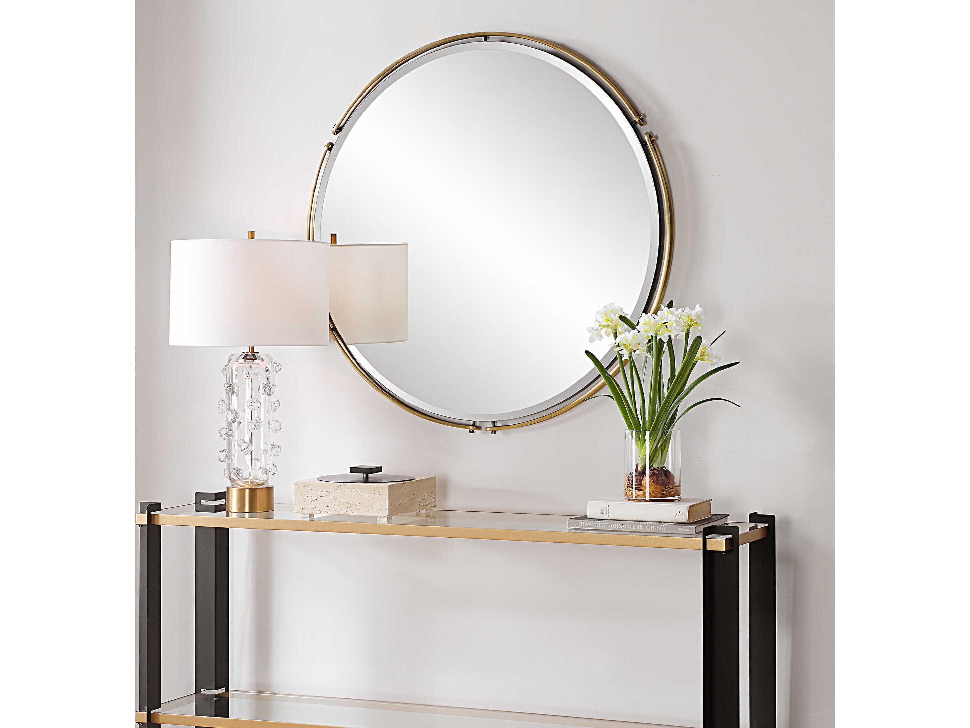 Uttermost Wesley Antique Brass Round Wall Mirror