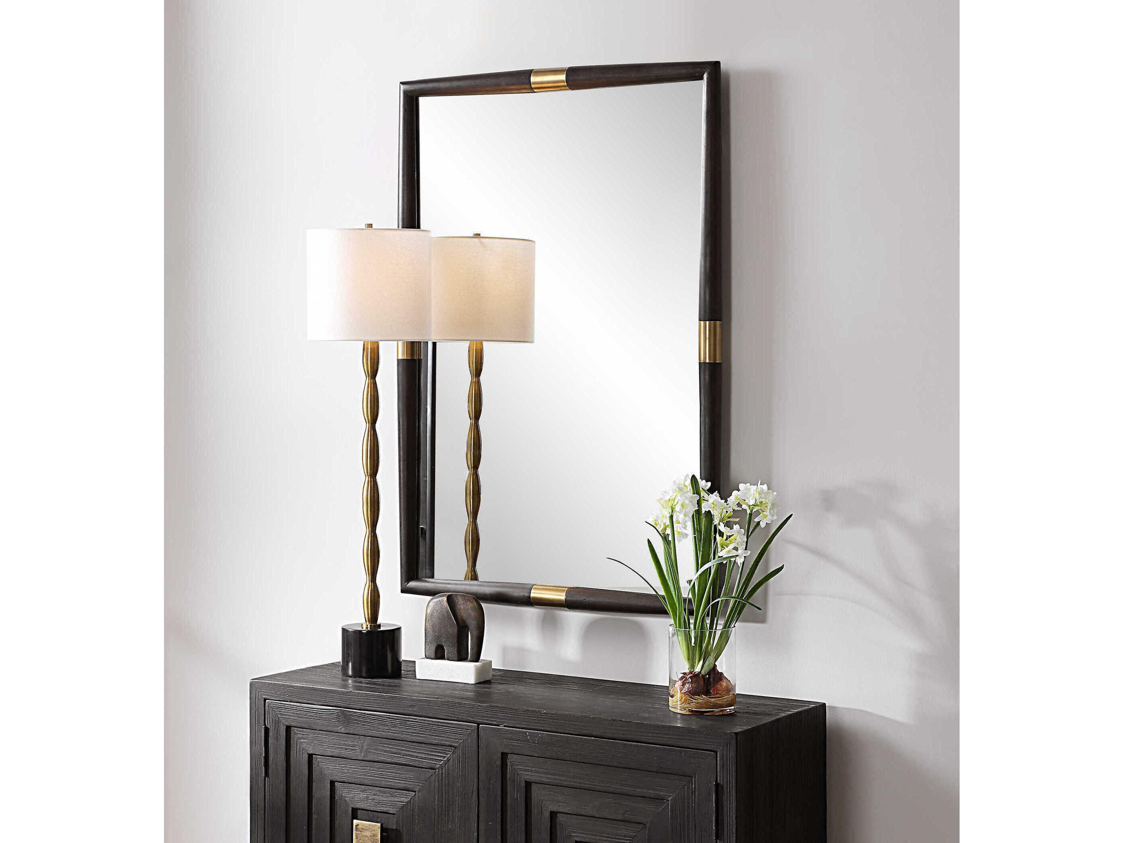 Uttermost Larkin Dark Oak Antique Brass Rectangular Wall Mirror