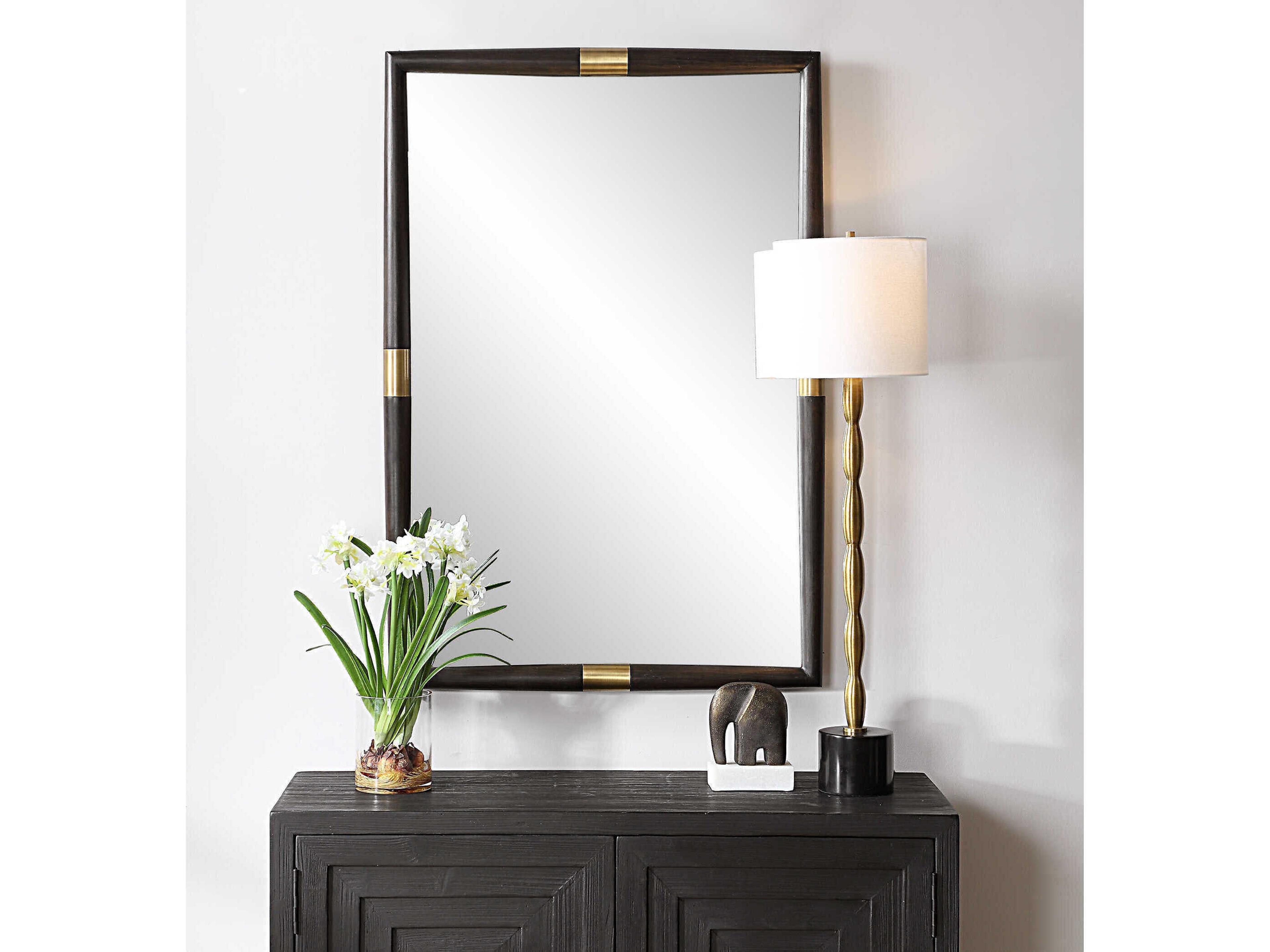 Uttermost Larkin Dark Oak Antique Brass Rectangular Wall Mirror