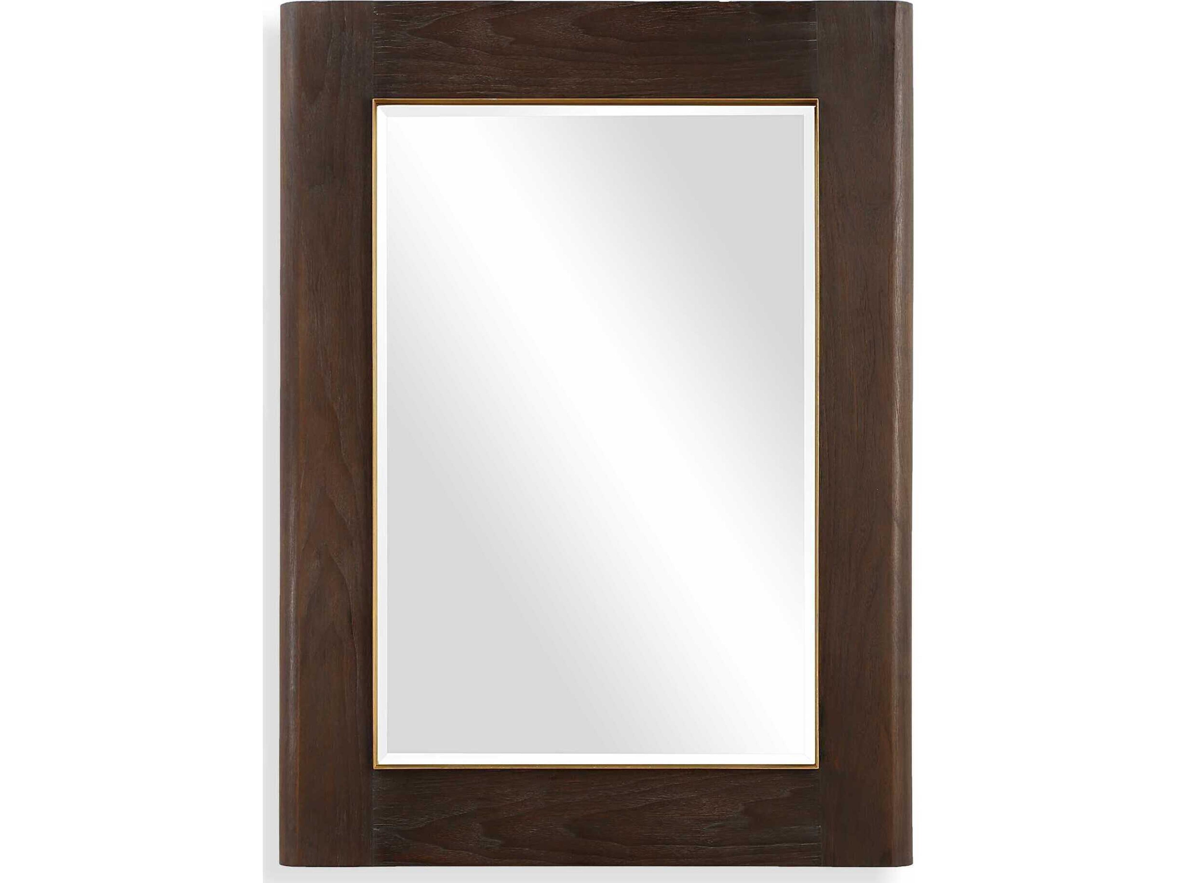 Uttermost Catron Aged Walnut Antique Brass Rectangular Wall Mirror