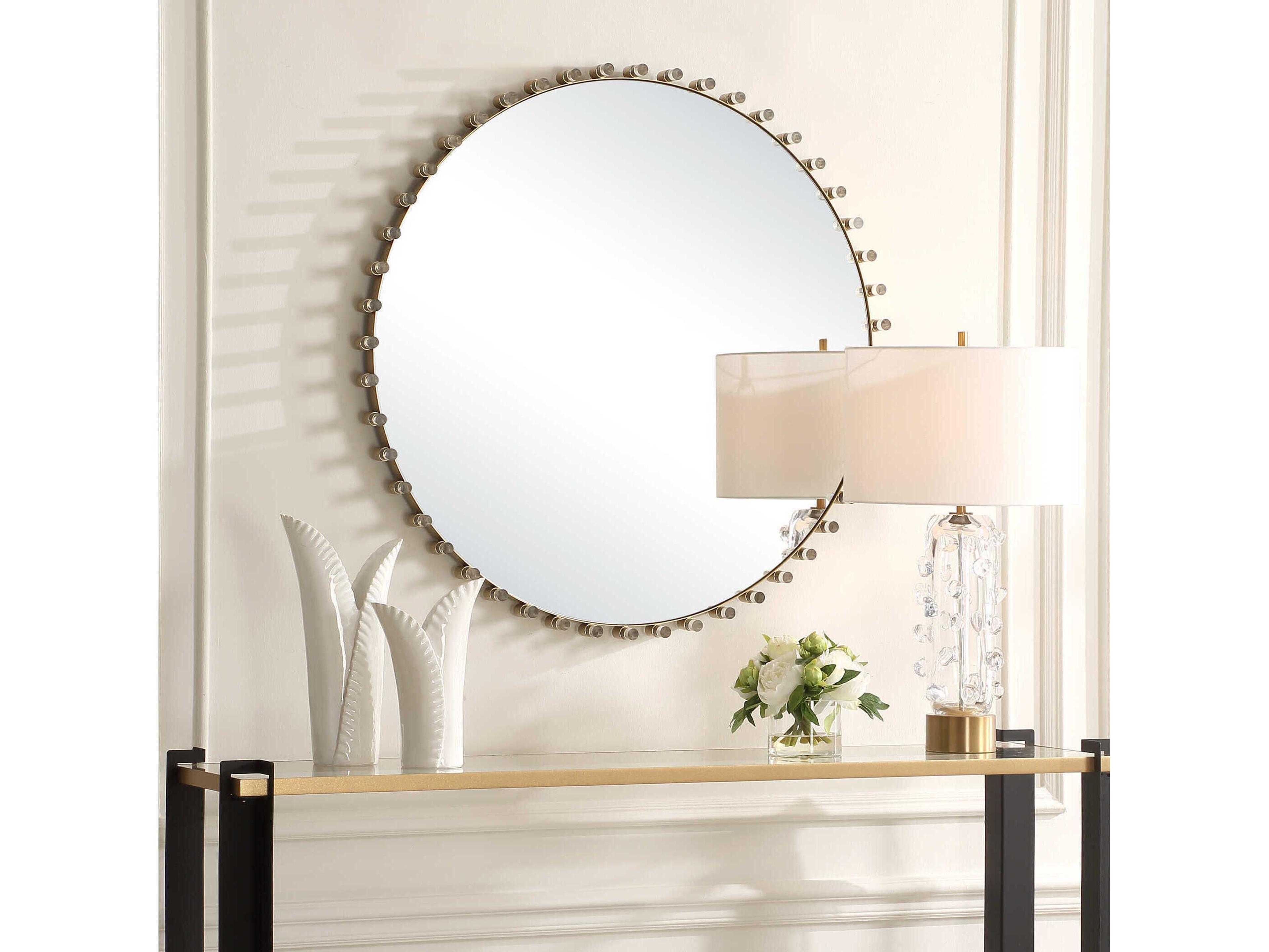 Uttermost Avelyne Plated Antique Brass Round Wall Mirror