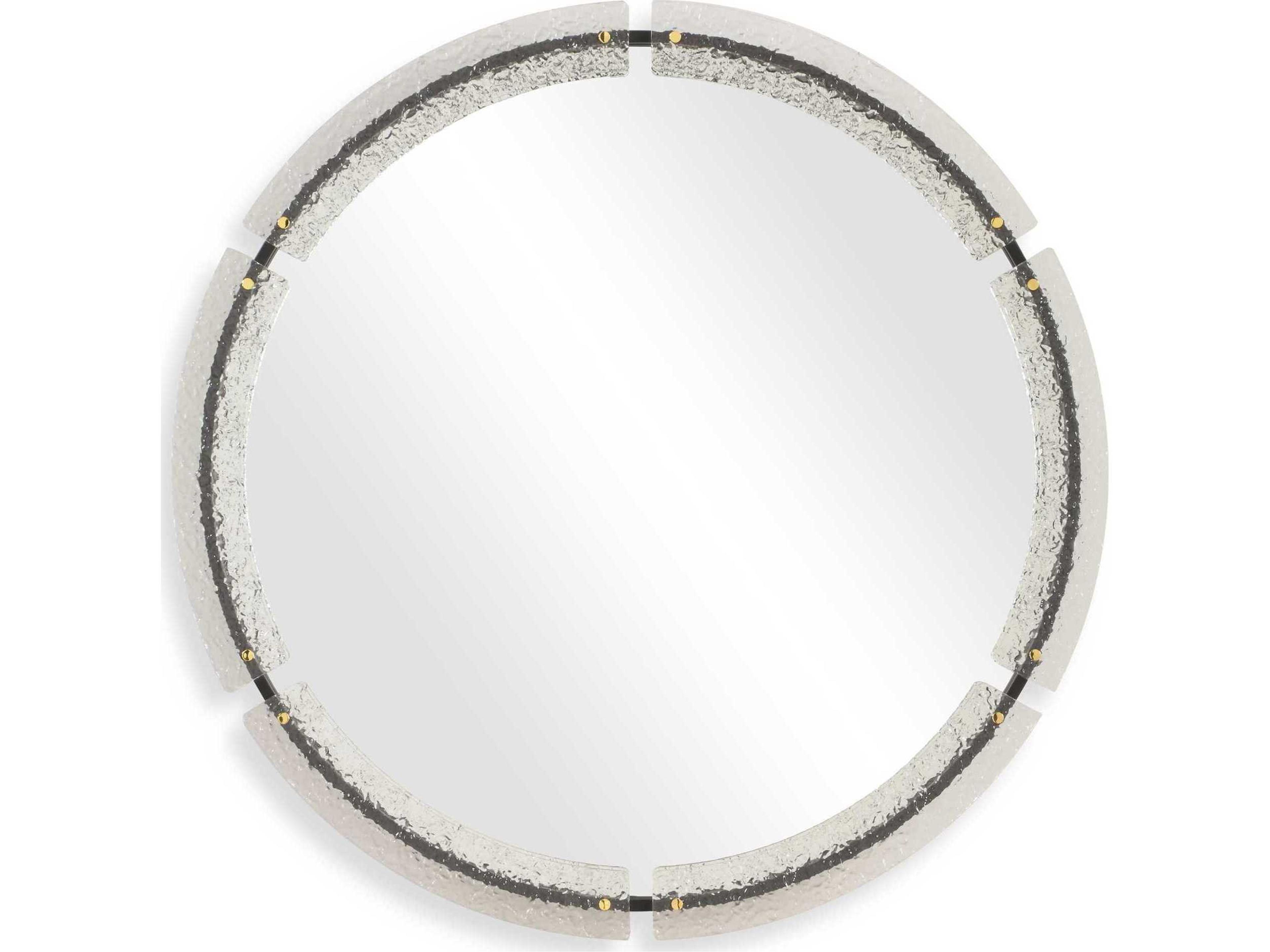Crystalline Black Polished Brass Round Wall Mirror