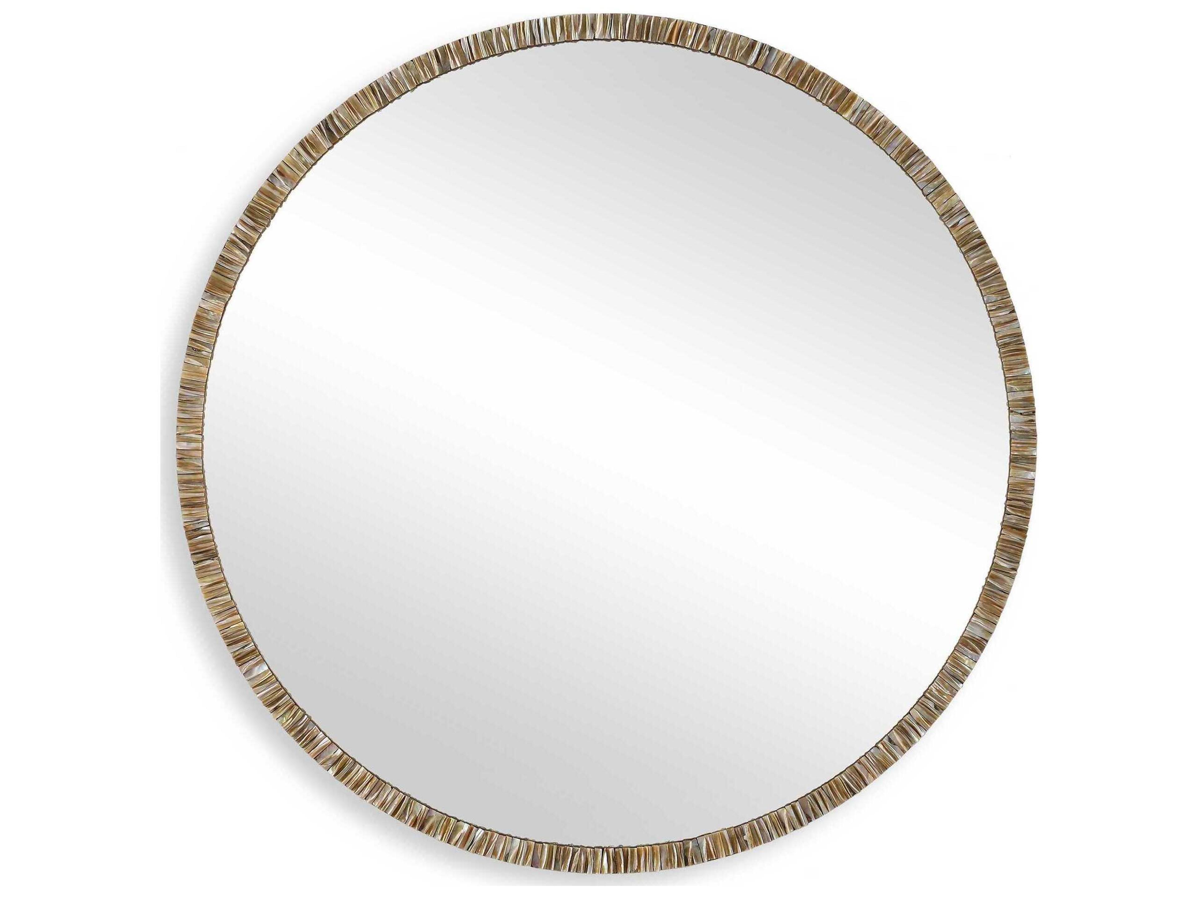 Odeon Round Mirror with Shell Inlay and Bronze Iron Frame