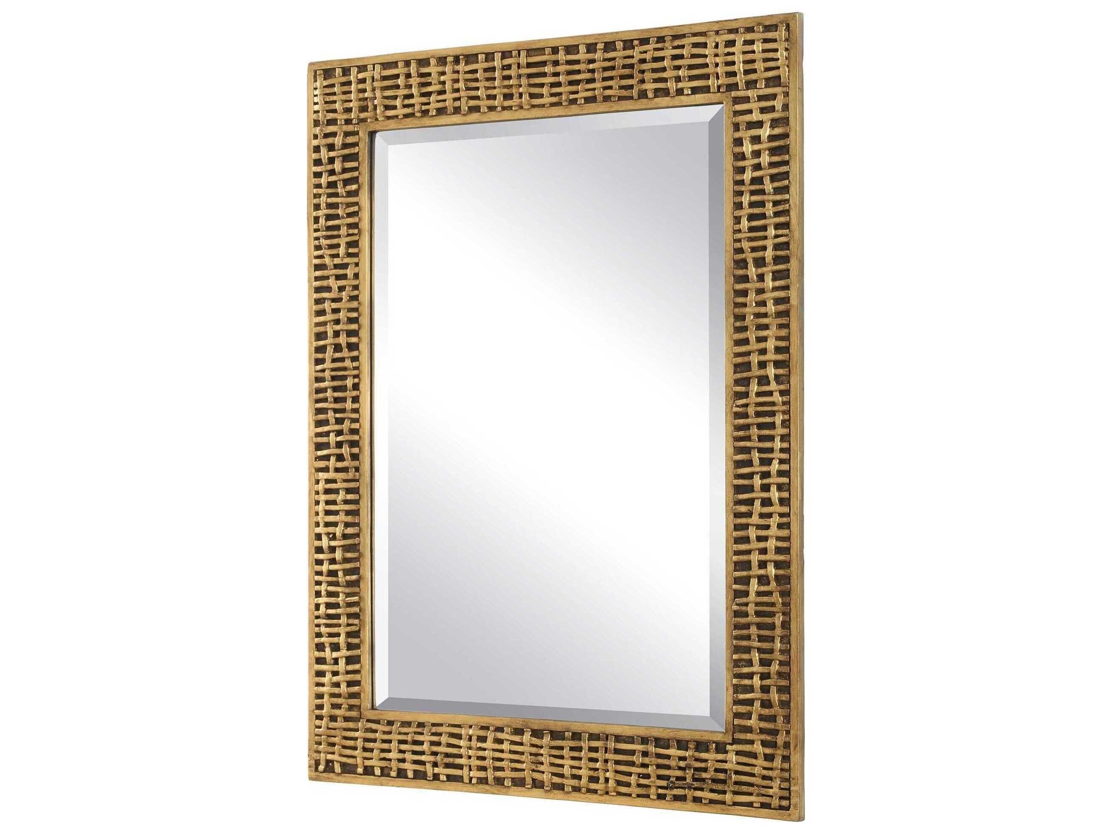 Uttermost Woven In Antiqued Gold Leaf Rectangular Wall Mirror