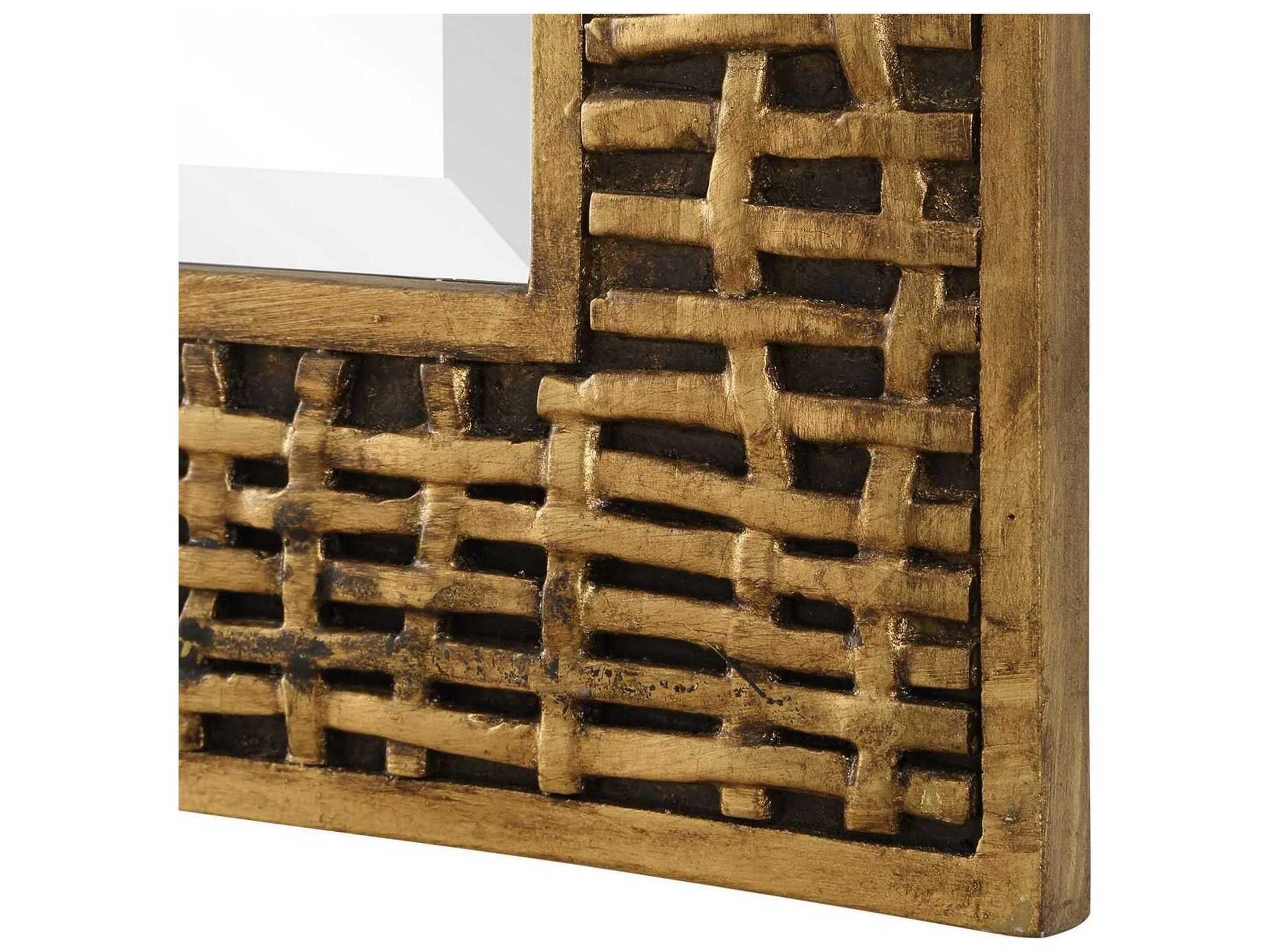 Uttermost Woven In Antiqued Gold Leaf Rectangular Wall Mirror