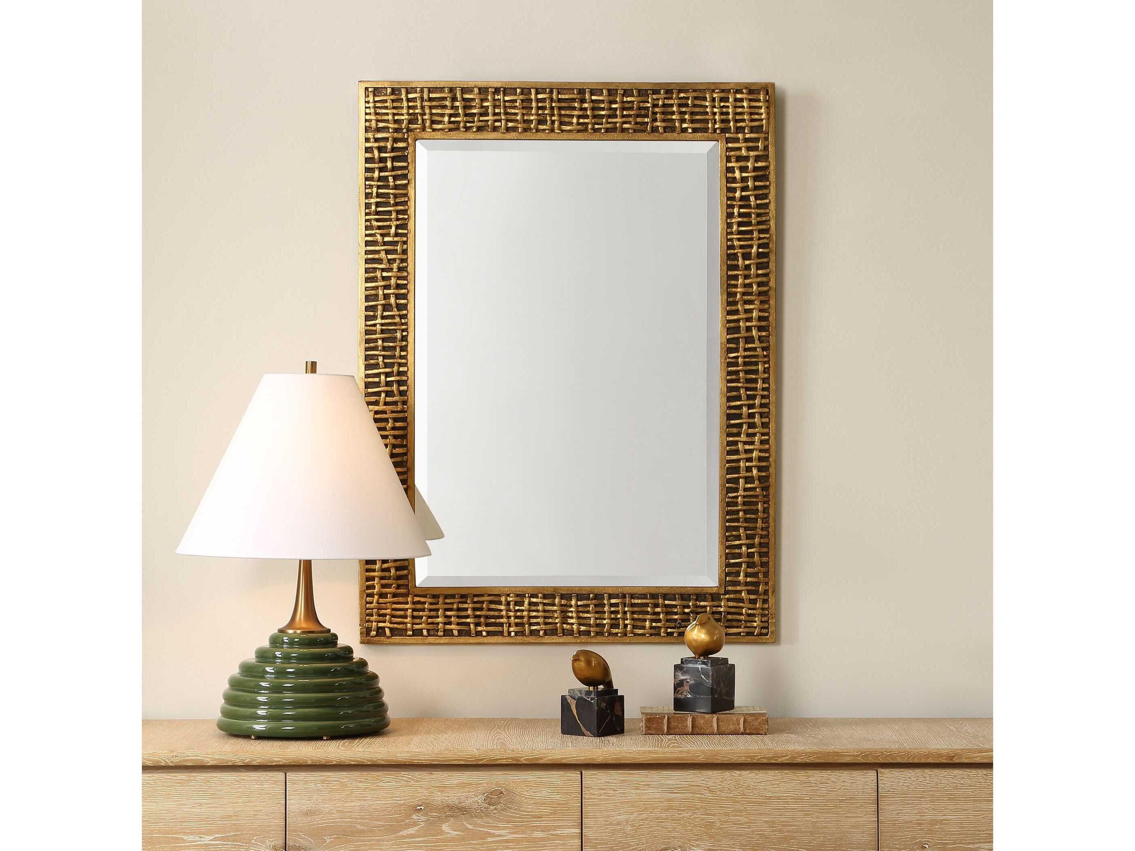 Uttermost Woven In Antiqued Gold Leaf Rectangular Wall Mirror