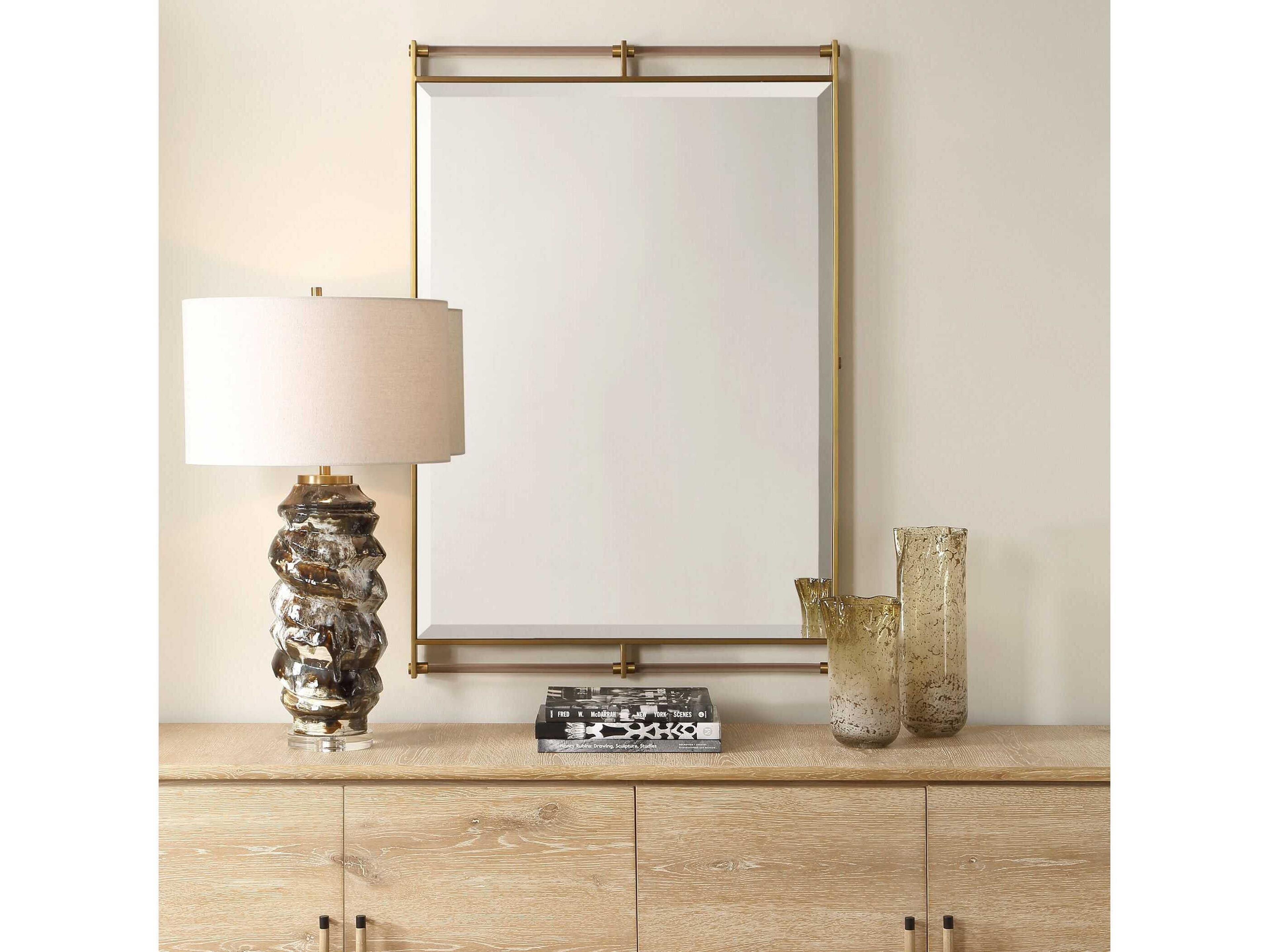 Uttermost Ripoll Plated Antique Brass Rectangular Wall Mirror