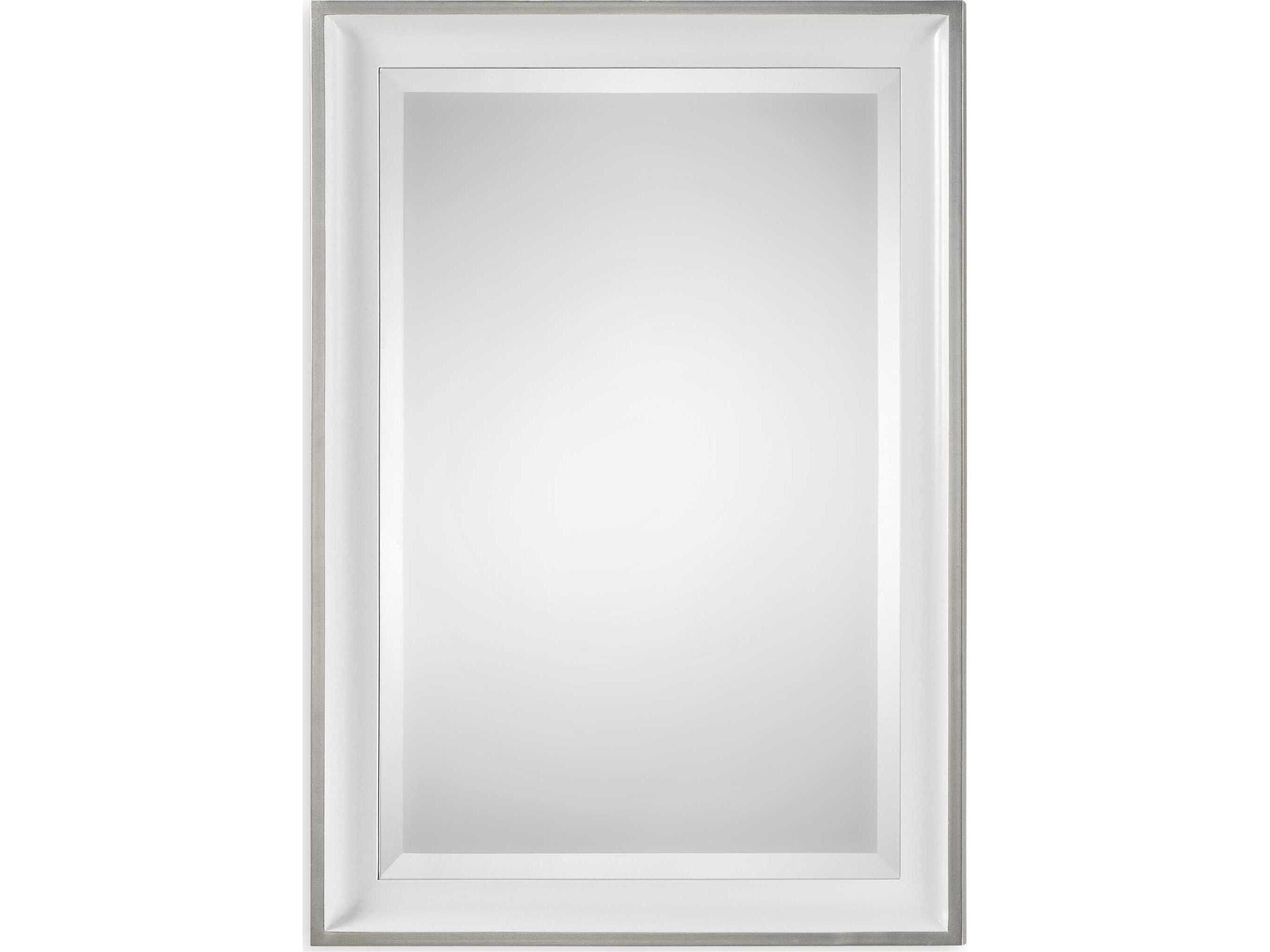Uttermost Lahvahn Gloss White & Silver Leaf Rectangular Wall Mirror