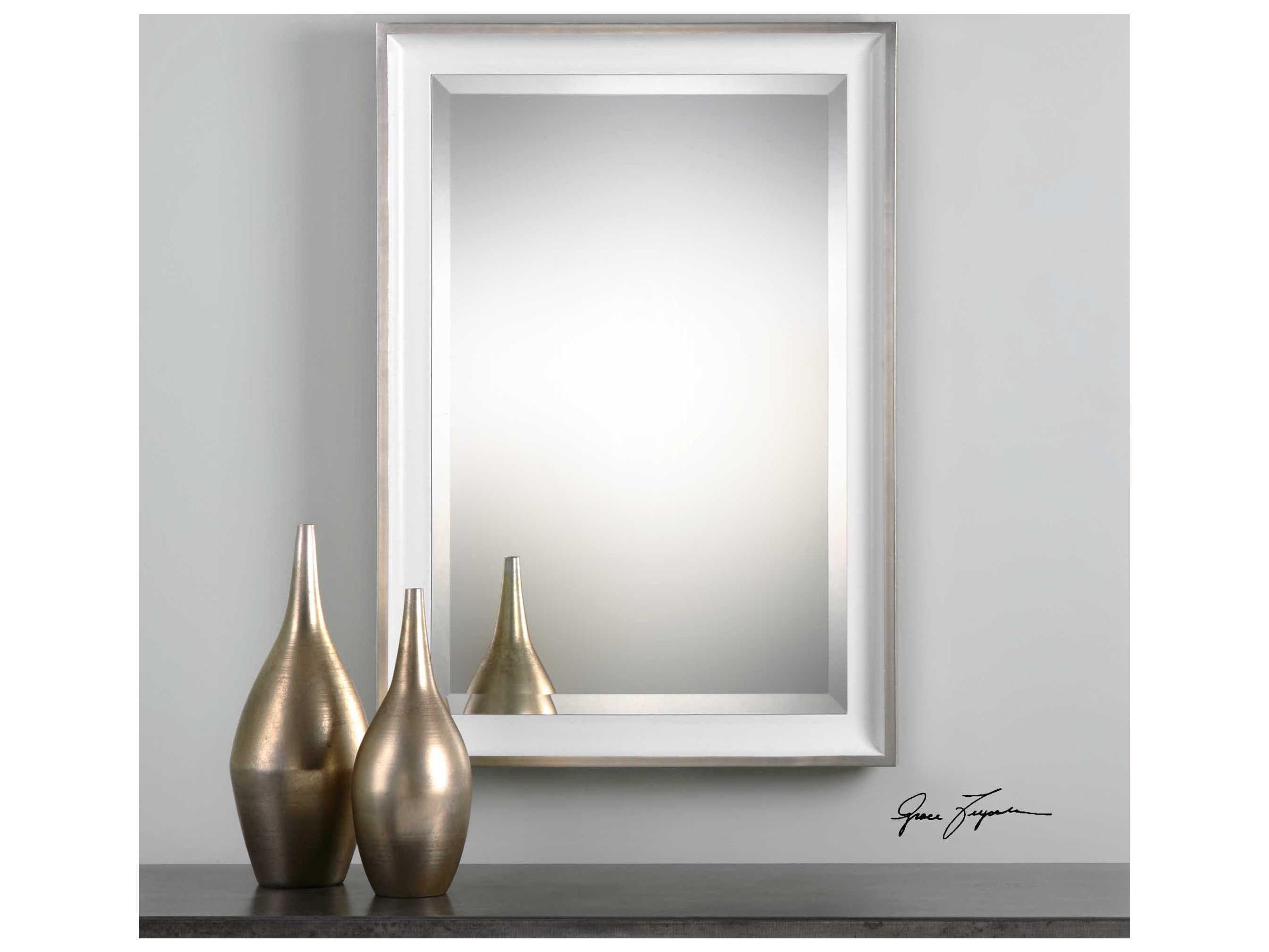 Uttermost Lahvahn Gloss White & Silver Leaf Rectangular Wall Mirror