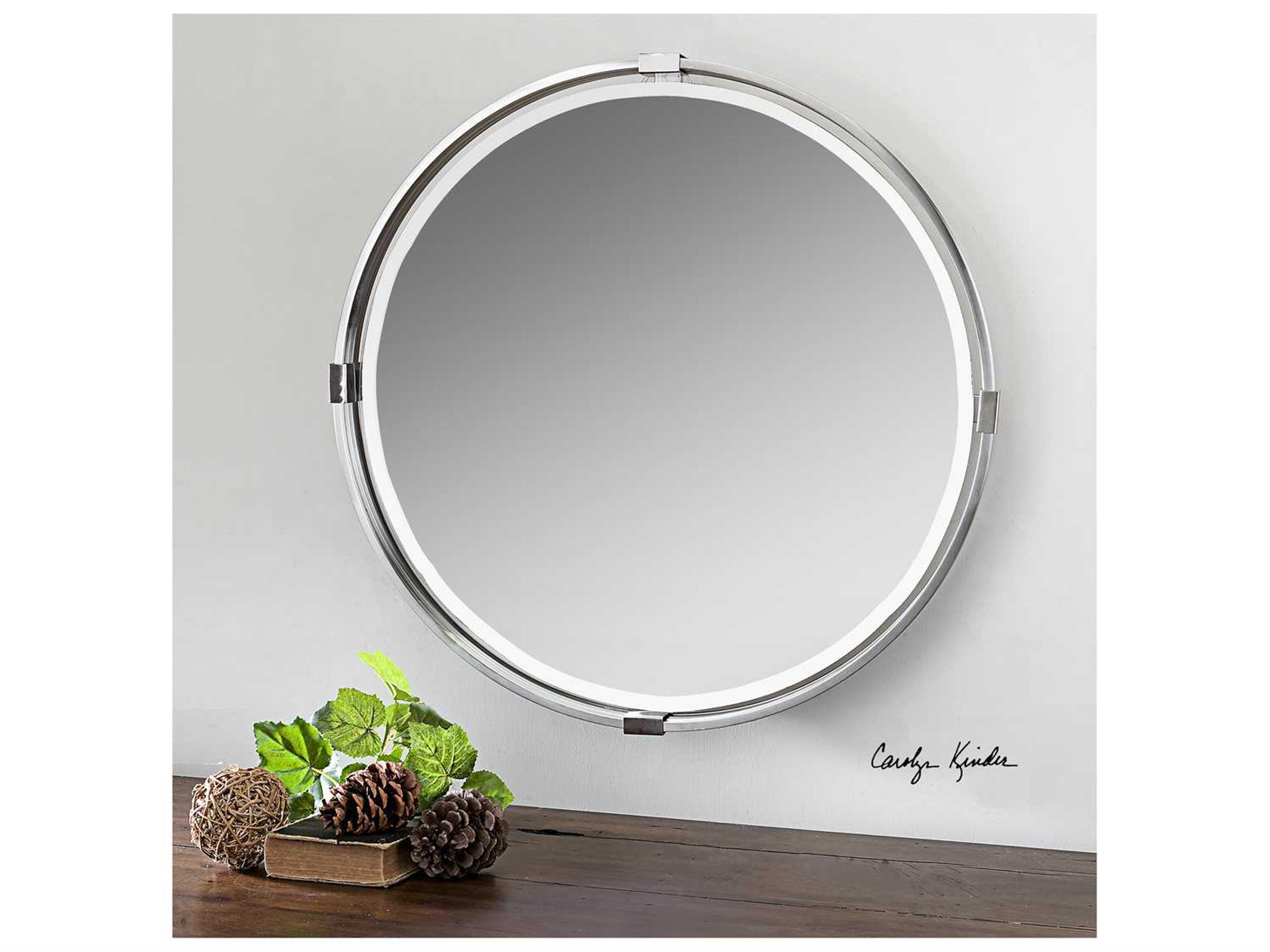 Uttermost Carolyn Kinder Tazlina Brushed Nickel Round Mirror