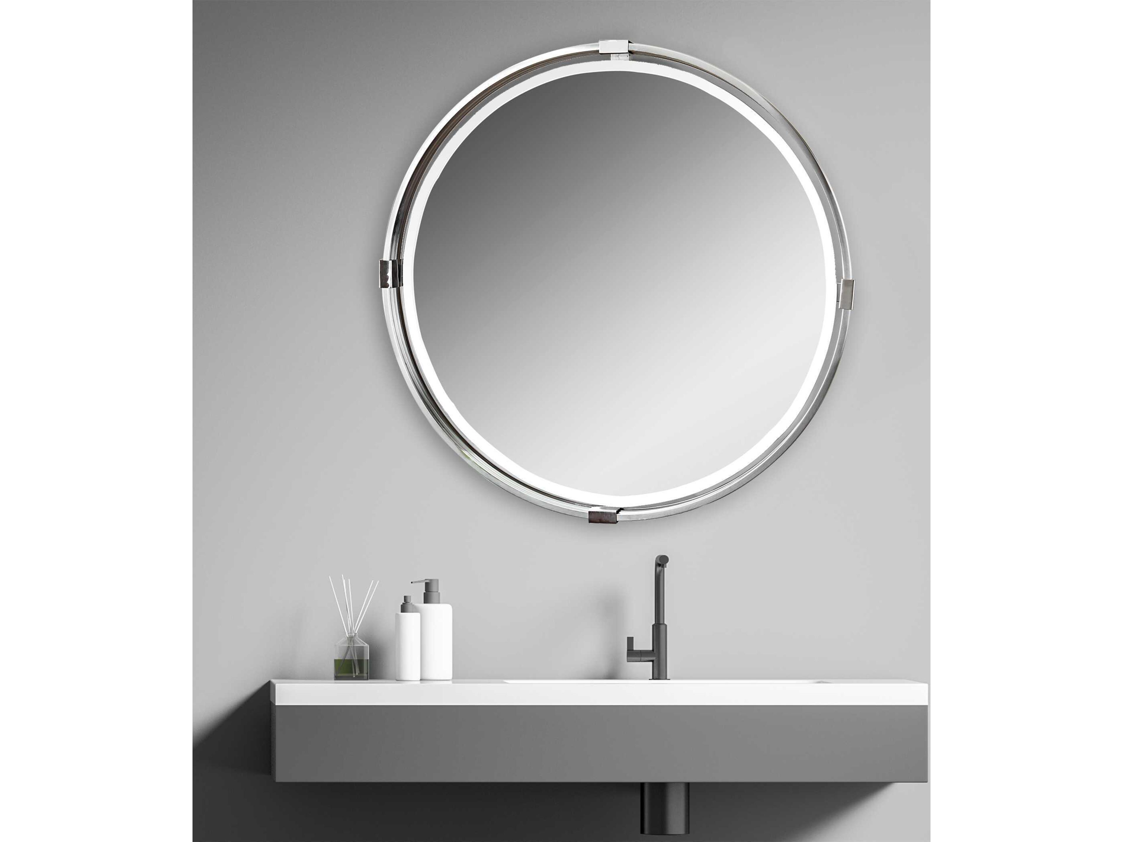 Uttermost Carolyn Kinder Tazlina Brushed Nickel Round Mirror