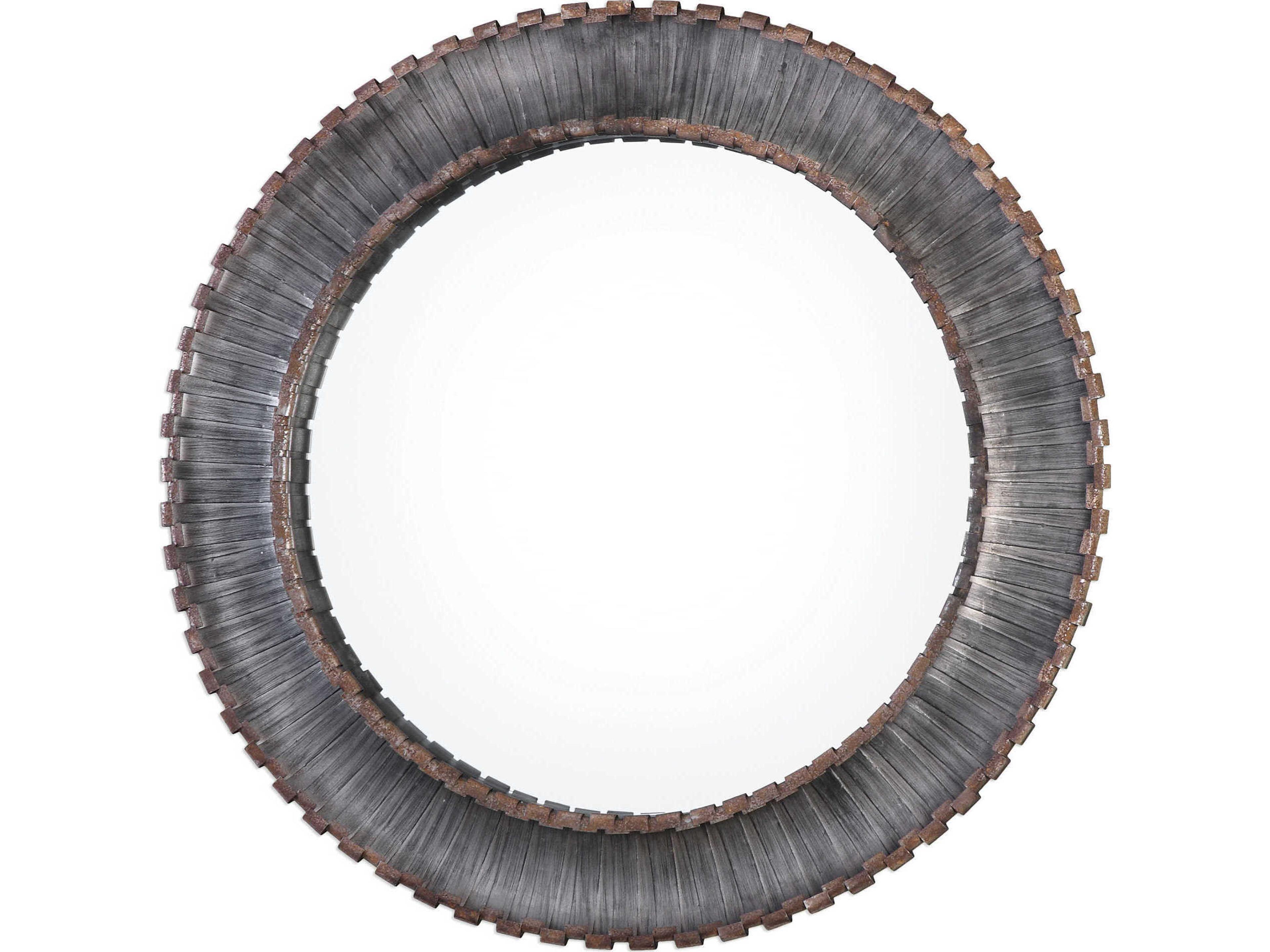 Tanaina Metallic Silver with Black & Rust Brown Round Wall Mirror
