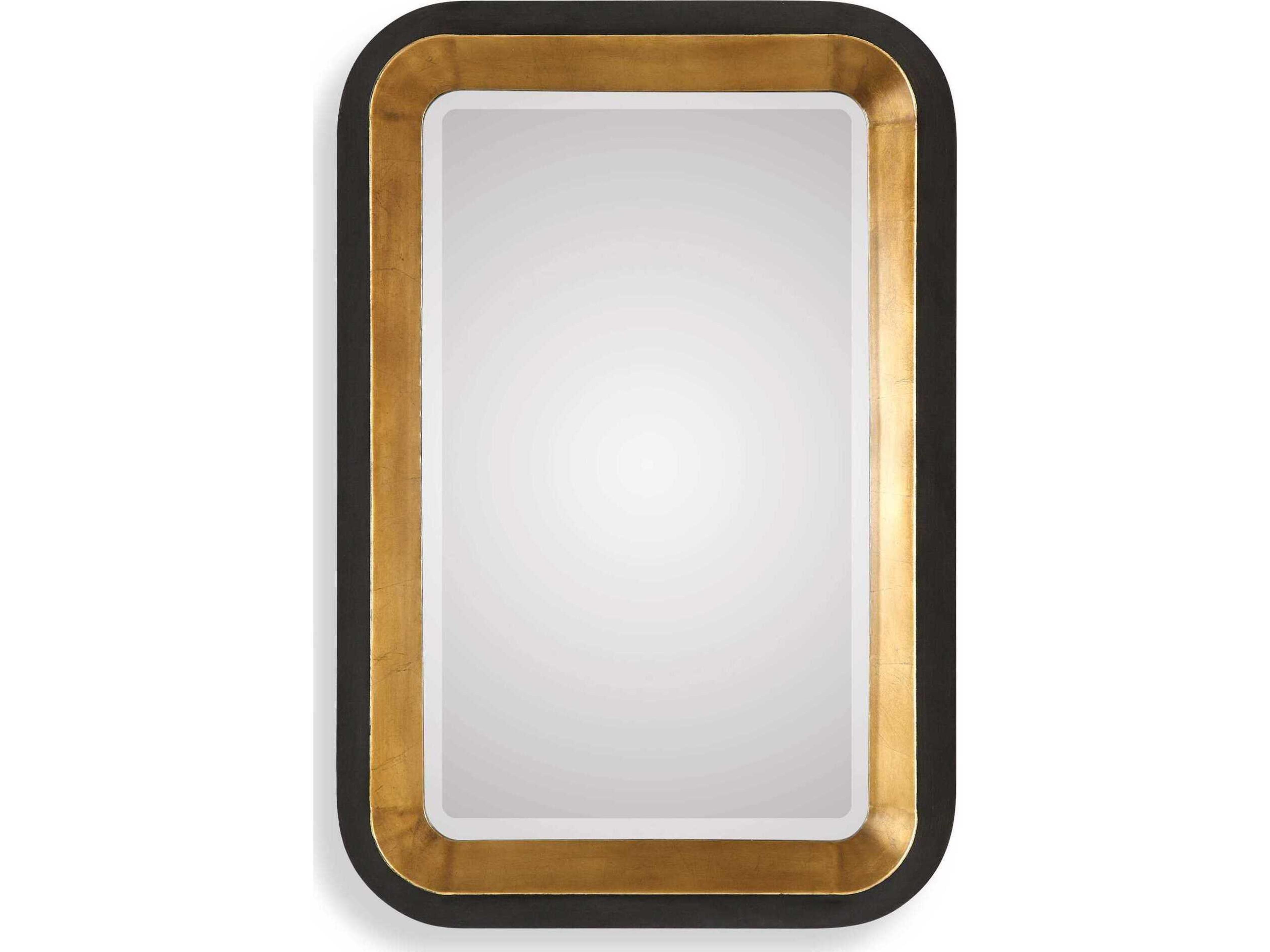 Niva Rectangular Wall Mirror with Antiqued Gold Leaf and Distressed Black Finish