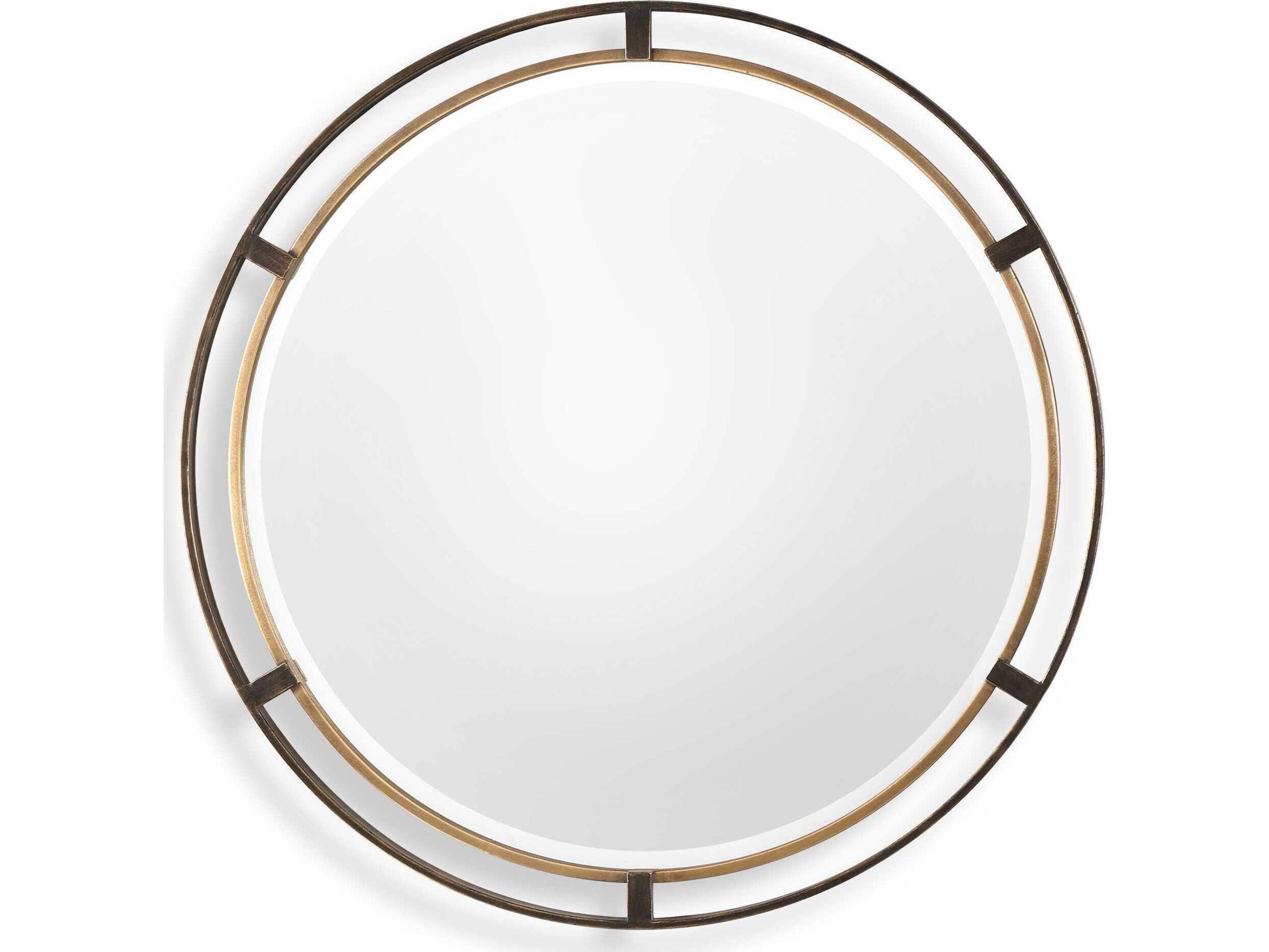 Carrizo Round Wall Mirror in Distressed Rustic Bronze with Antiqued Gold