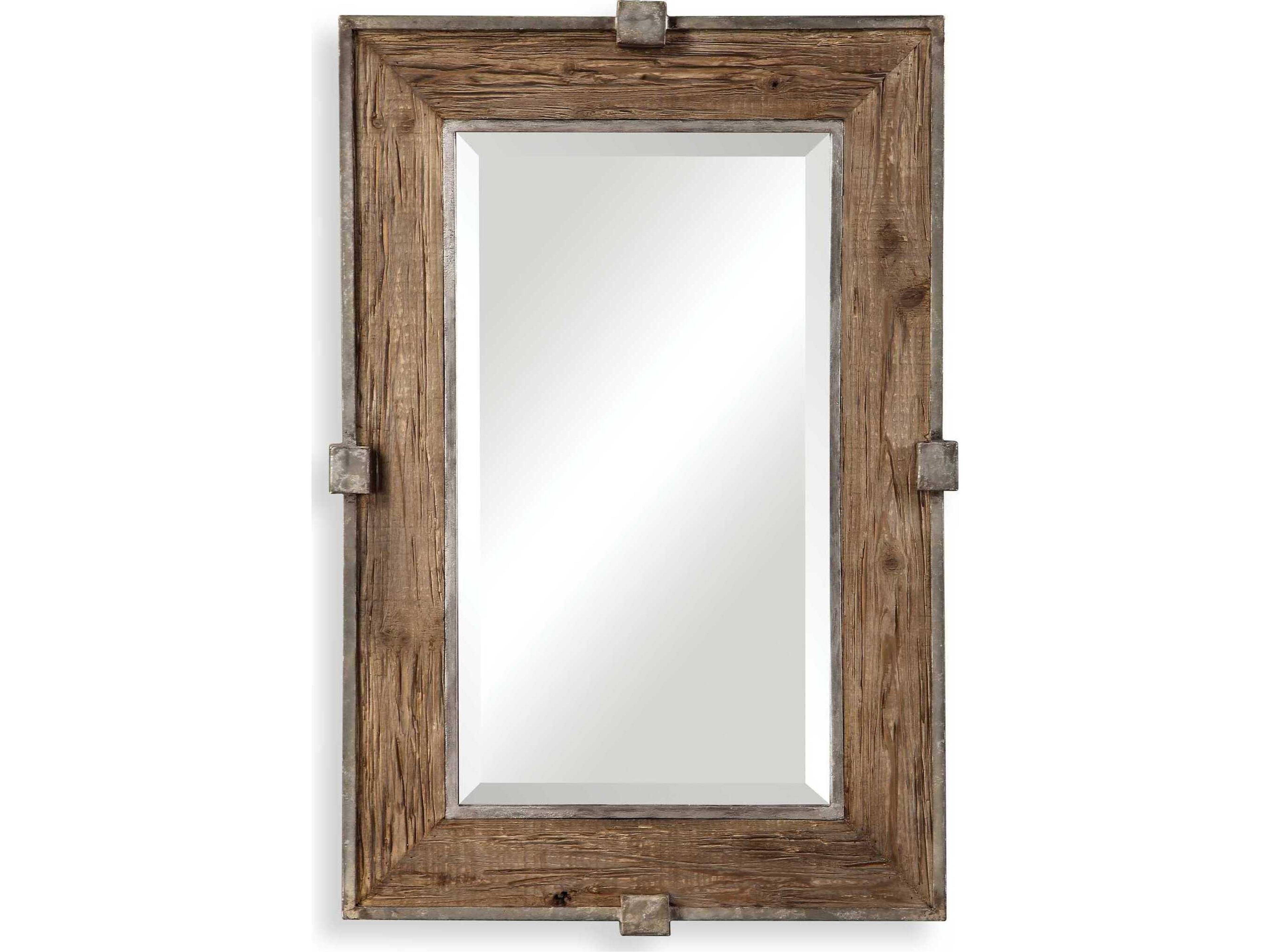 Siringo Rectangular Wall Mirror in Weathered Fir Wood and Burnished Silver
