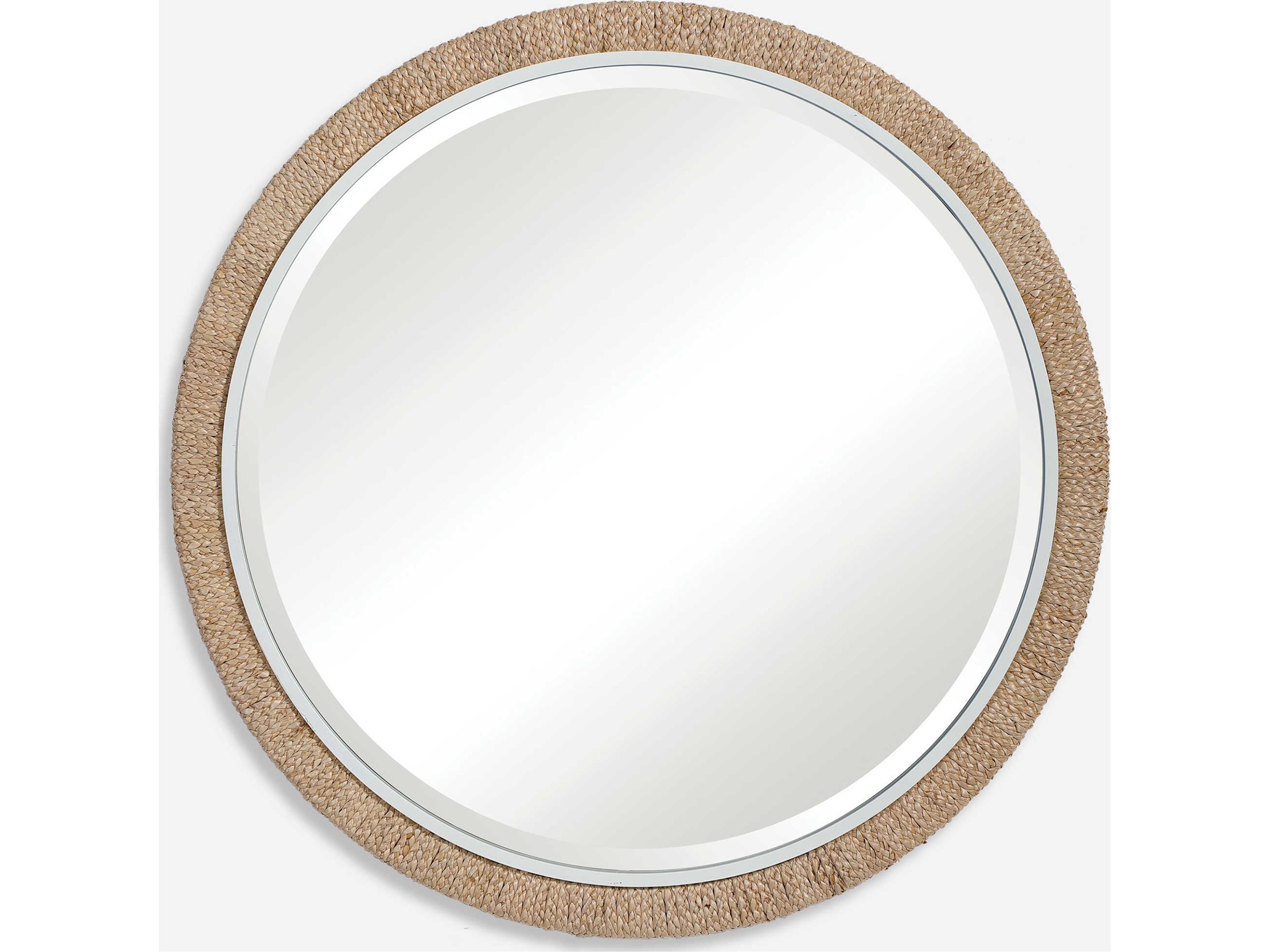 Carbet Braided Banana Leaf / Matte White Round Wall Mirror