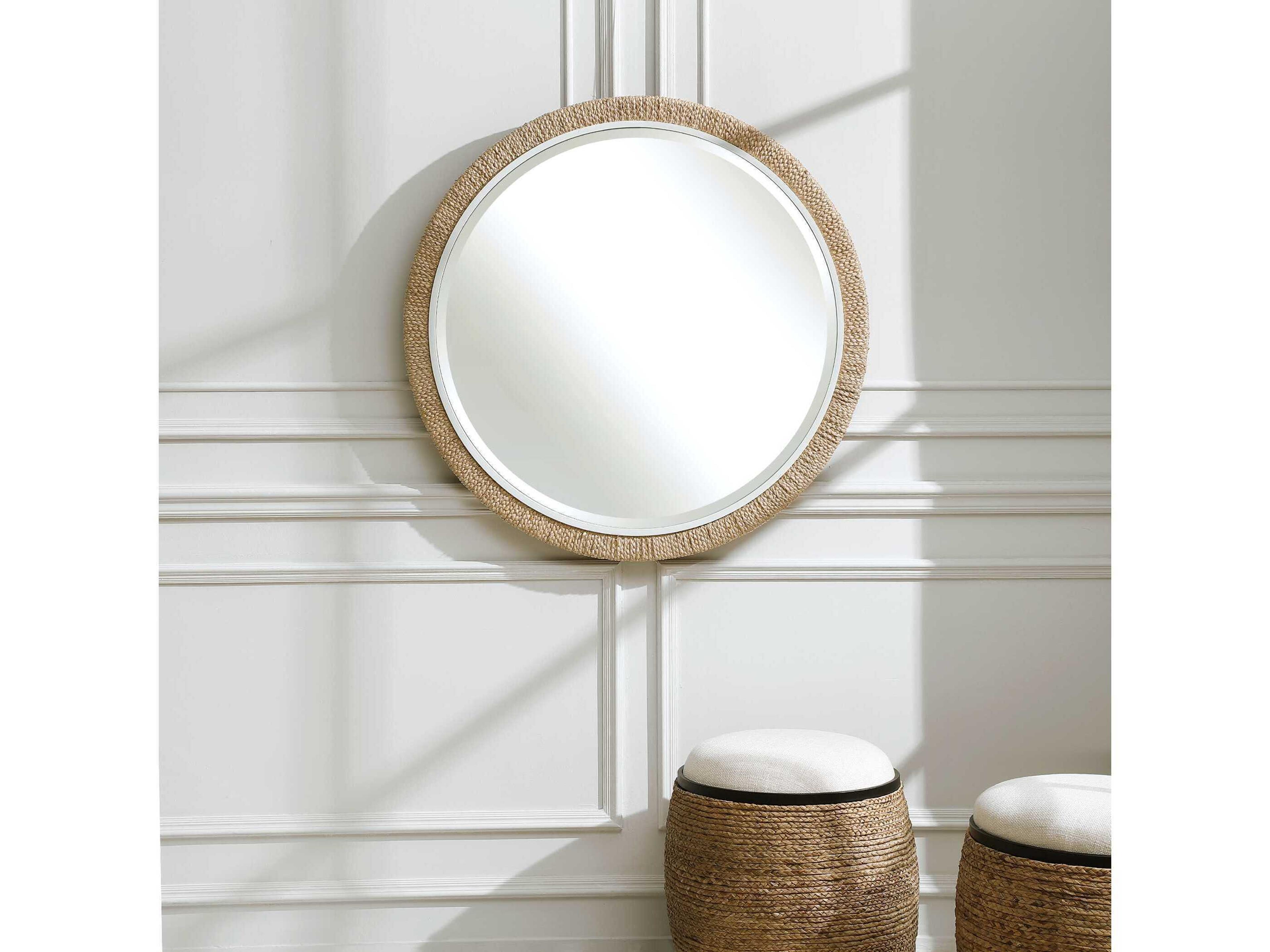 Uttermost Carbet Braided Banana Leaf / Matte White Round Wall Mirror