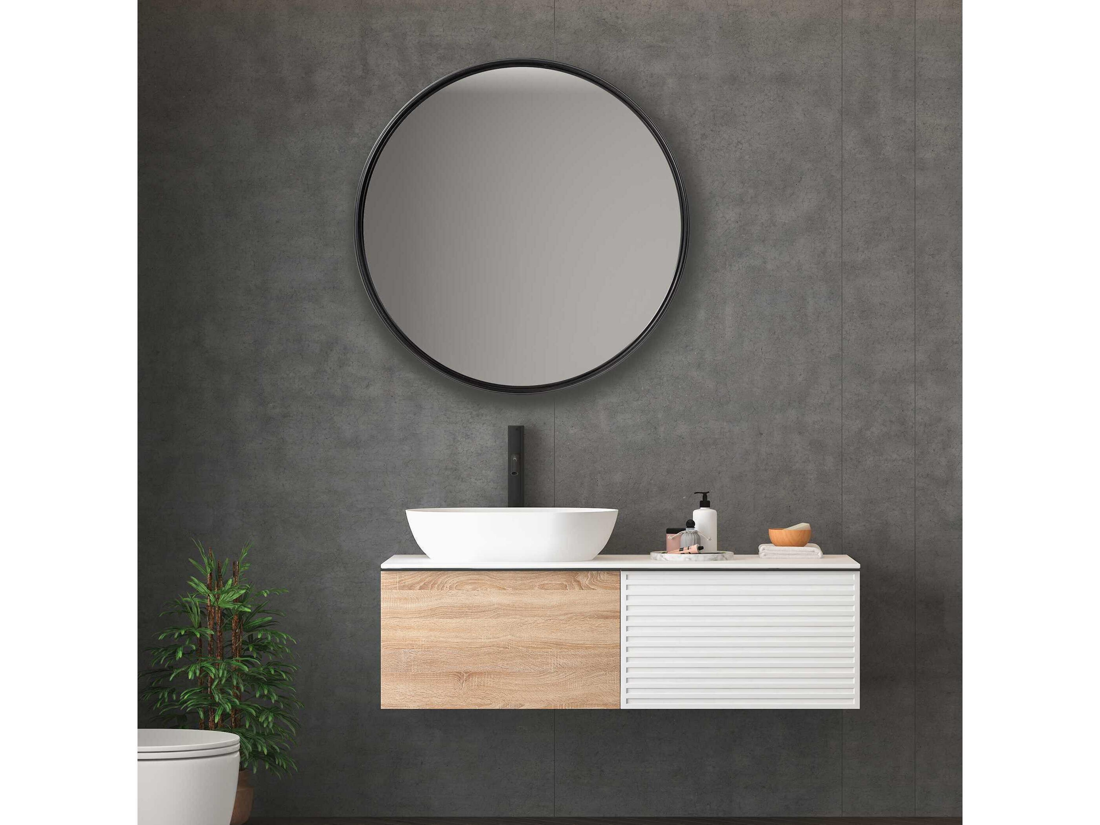 Uttermost Belham Aged Black Round Wall Mirror