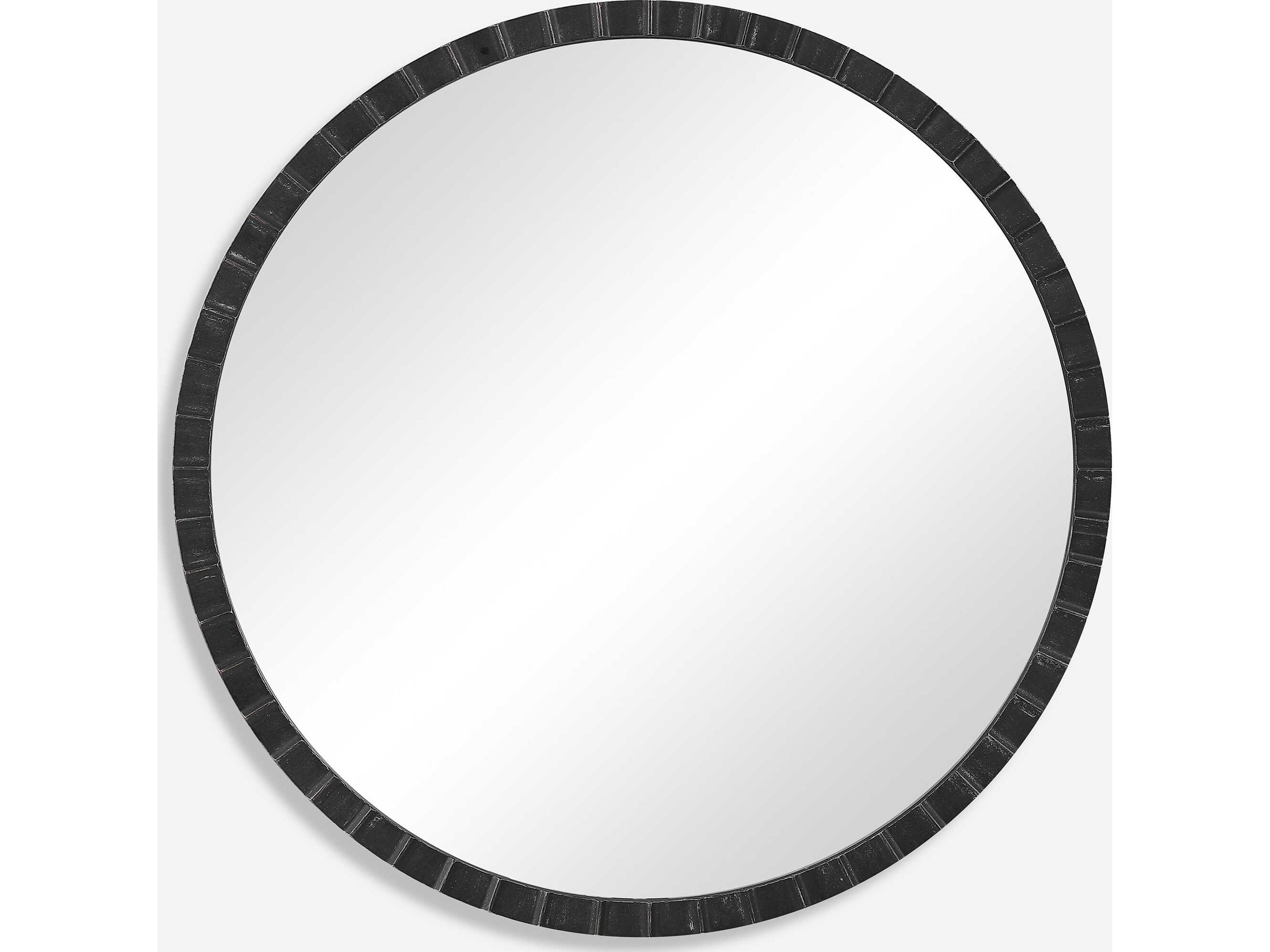 Dandridge Distressed Matte Black Round Wall Mirror