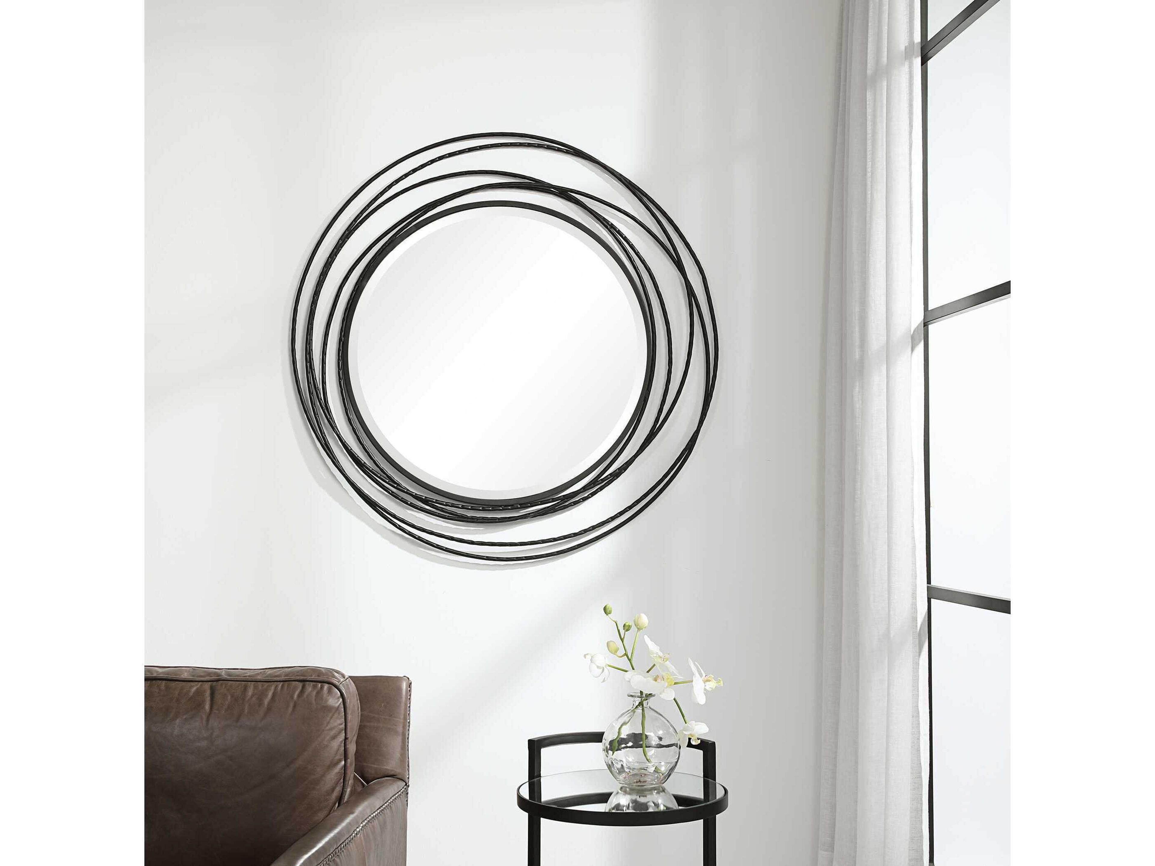 Uttermost Whirlwind Satin Black Round Wall Mirror