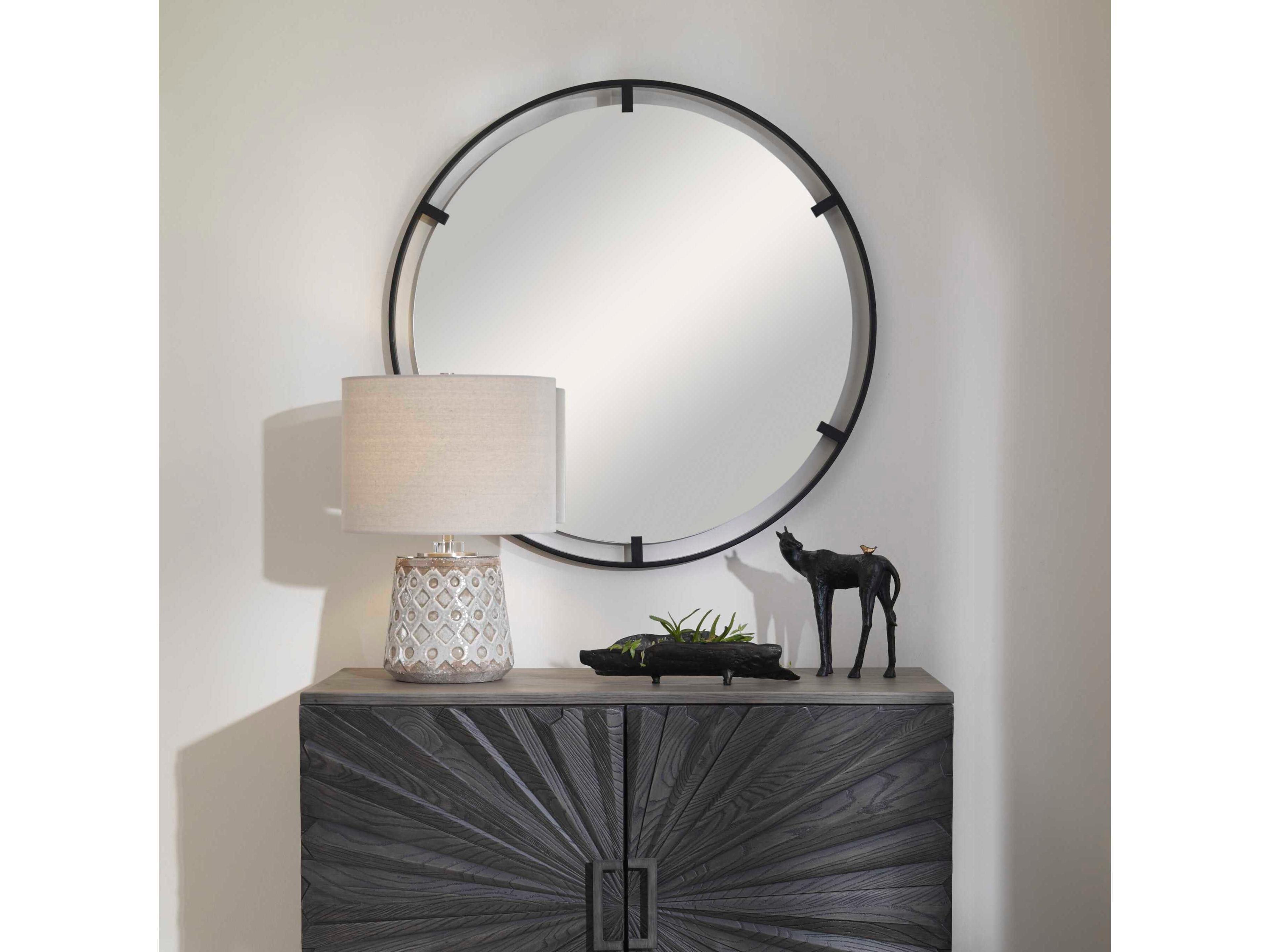 Uttermost Cashel Satin Black Round Wall Mirror