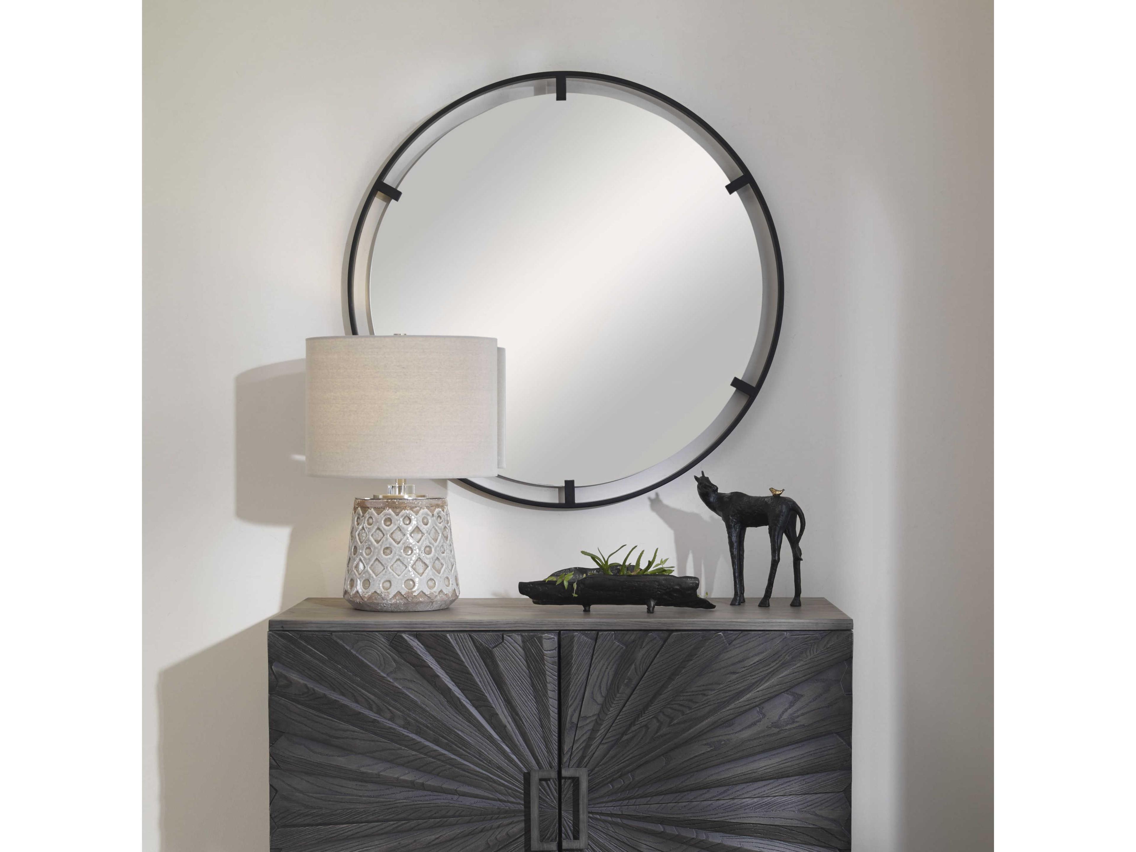 Uttermost Cashel Satin Black Round Wall Mirror