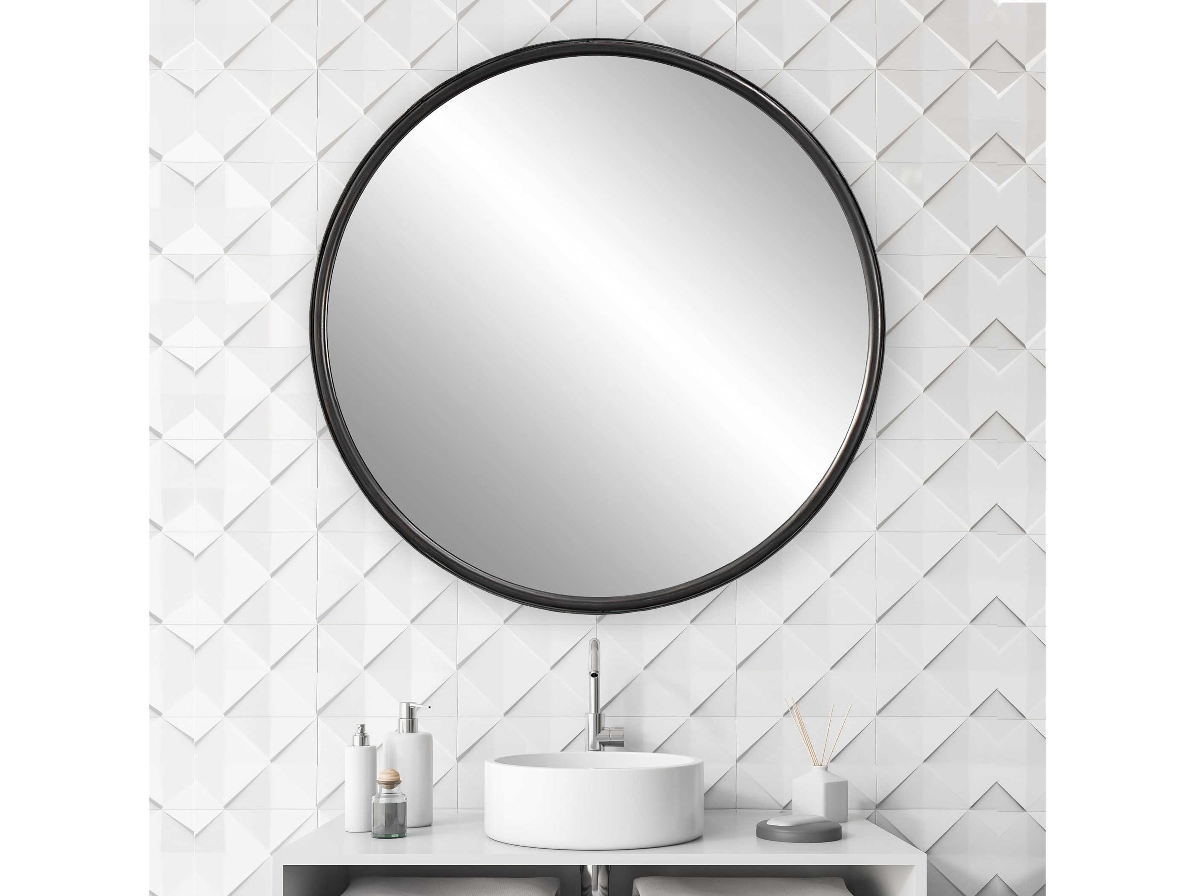 Uttermost Dawsyn Aged Black / Subtle Gray Round Wall Mirror