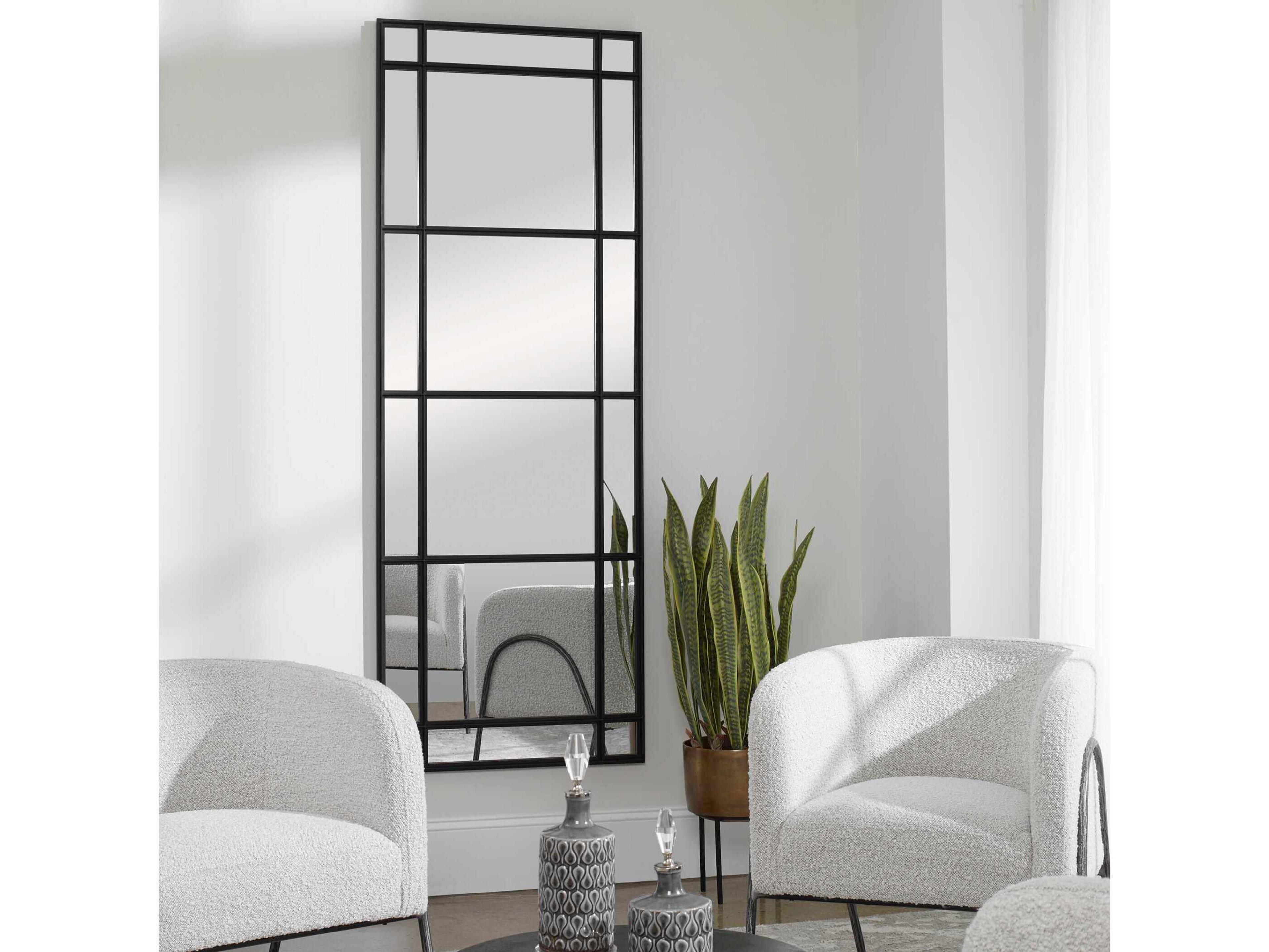 Uttermost Atticus Satin Black Rectangular Floor Mirror