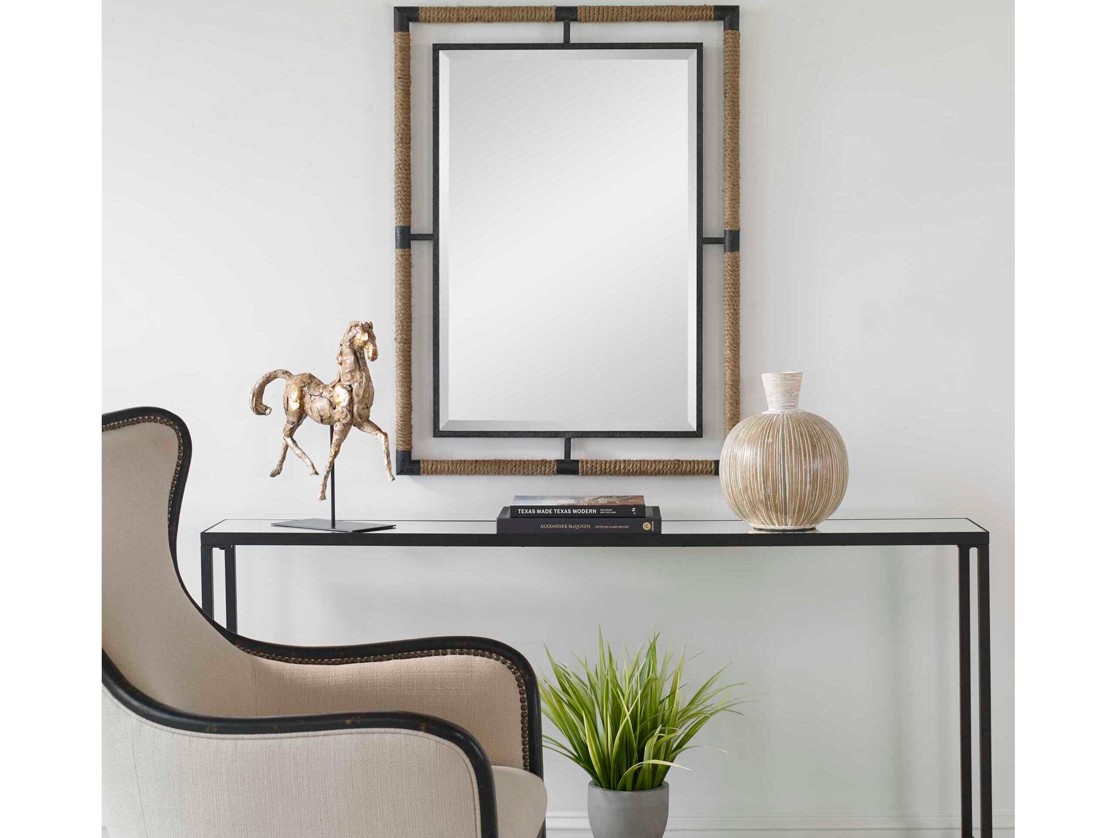 Uttermost Melville Rust Black / Natural Rope Rectangular Wall Mirror