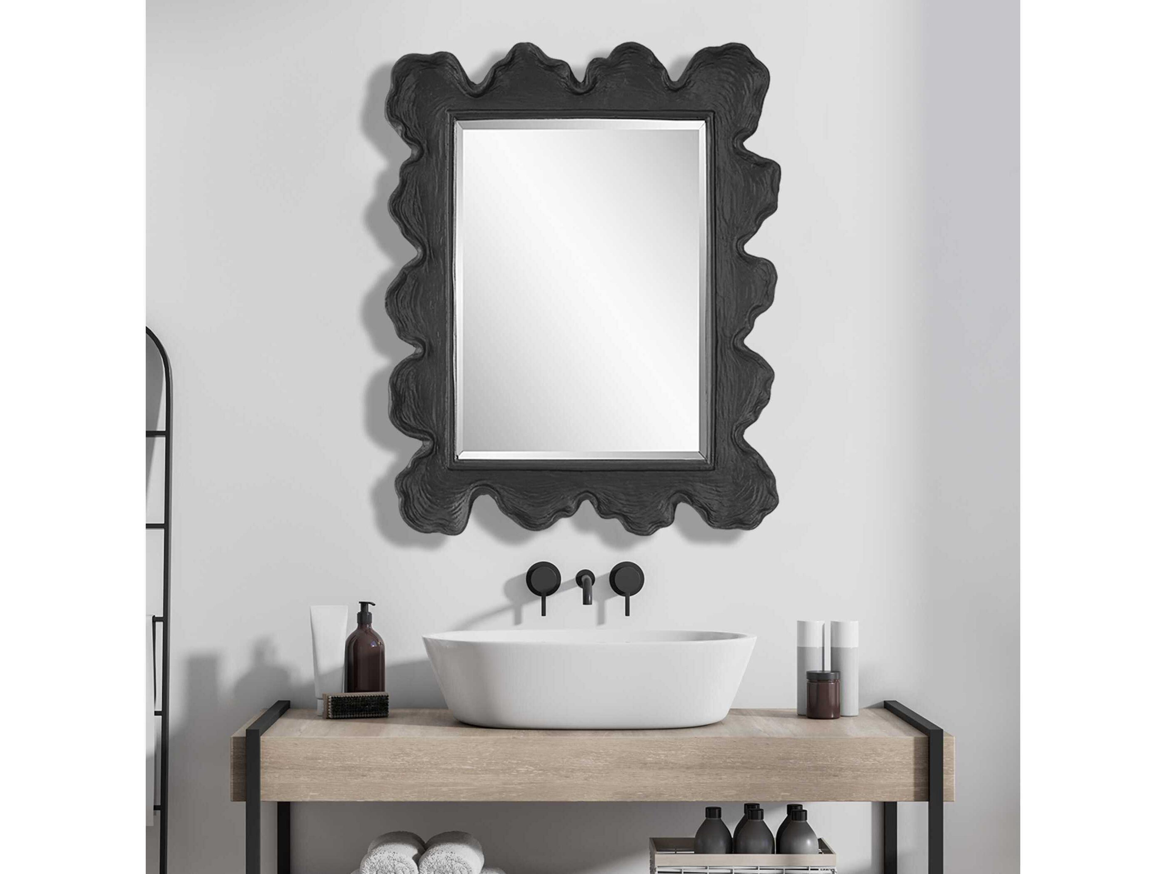 Uttermost Sea Coral Black Rectangular Wall Mirror