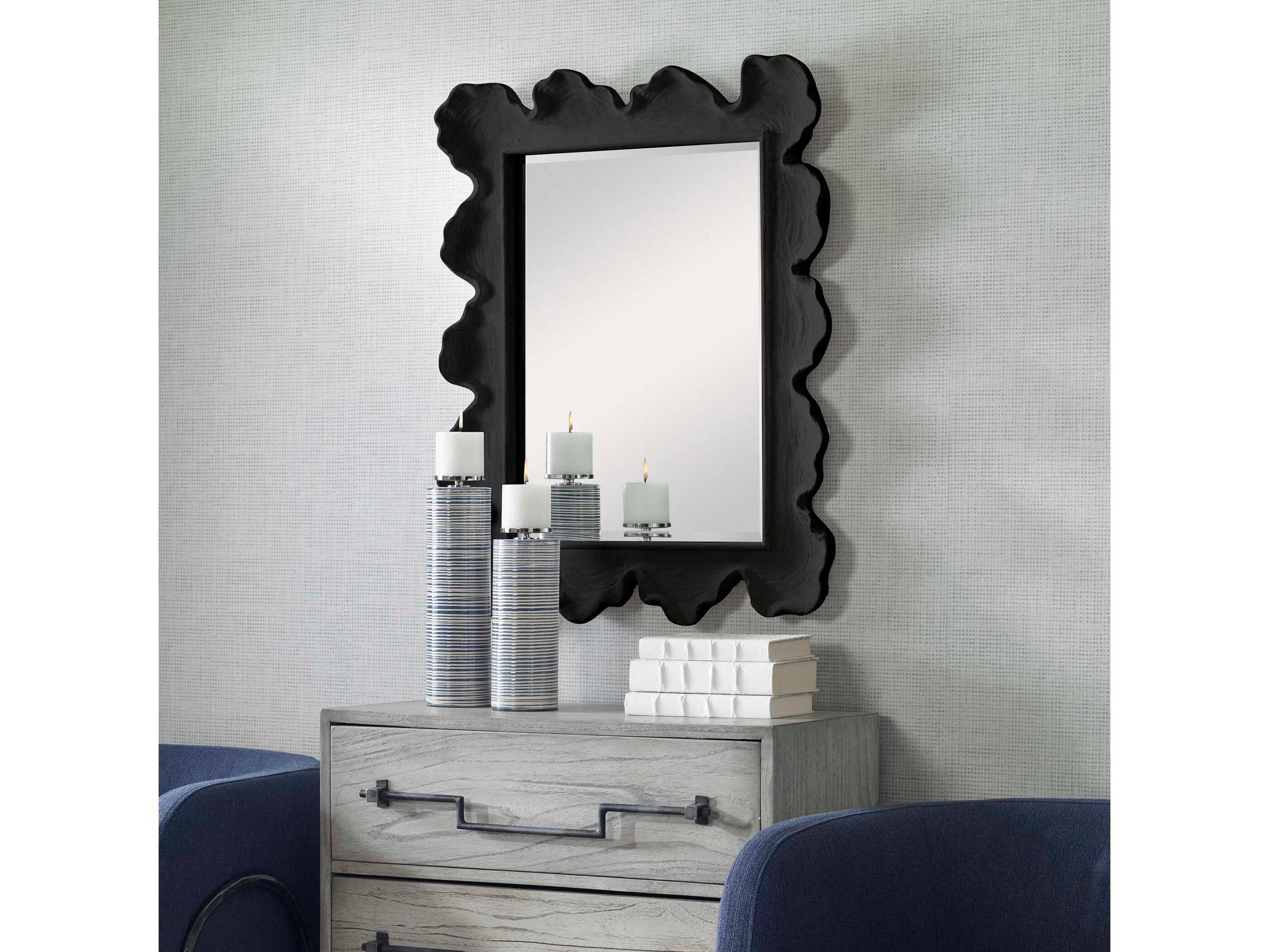 Uttermost Sea Coral Black Rectangular Wall Mirror
