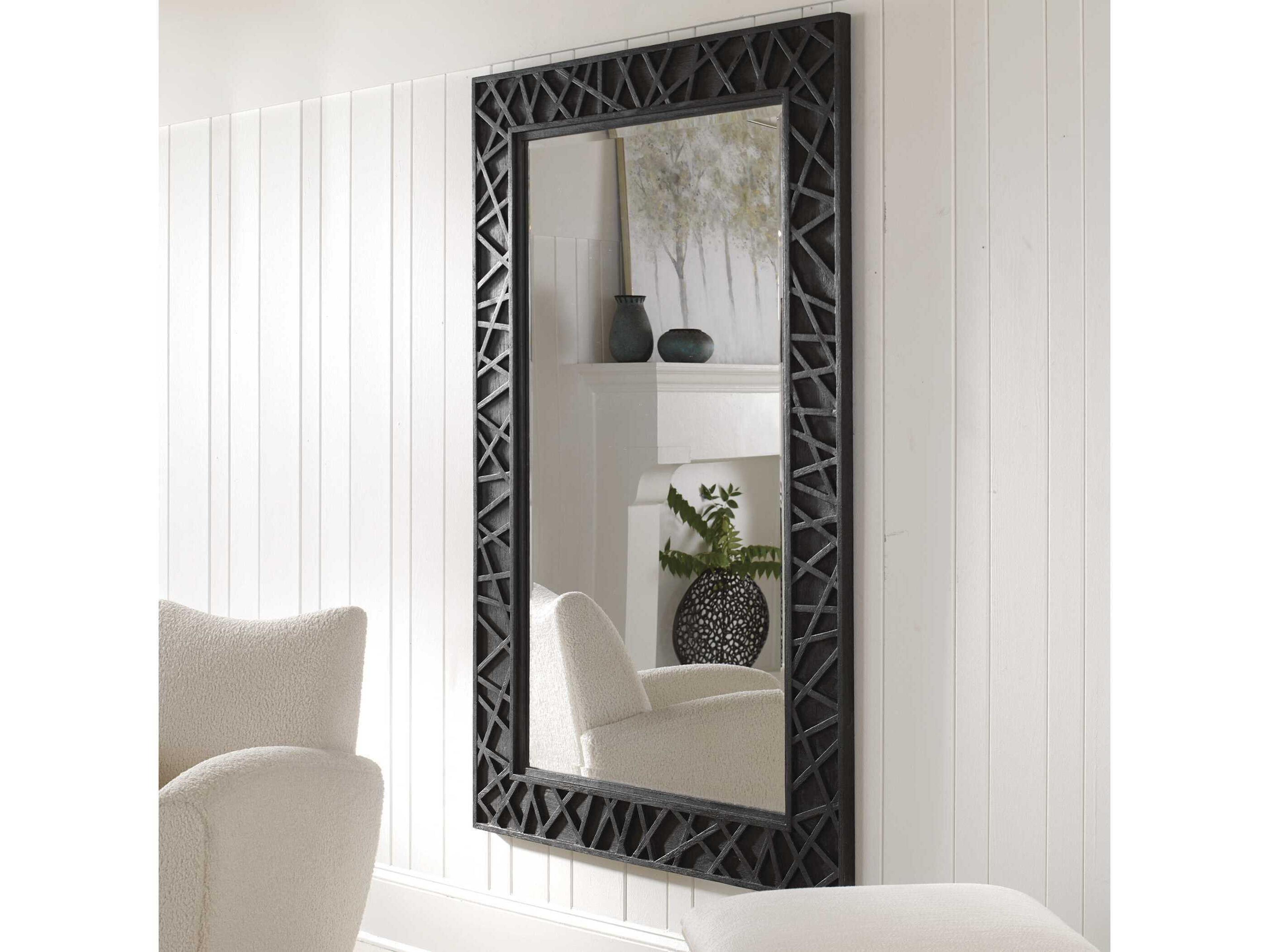Uttermost Everest Satin Black Rectangular Wall Mirror