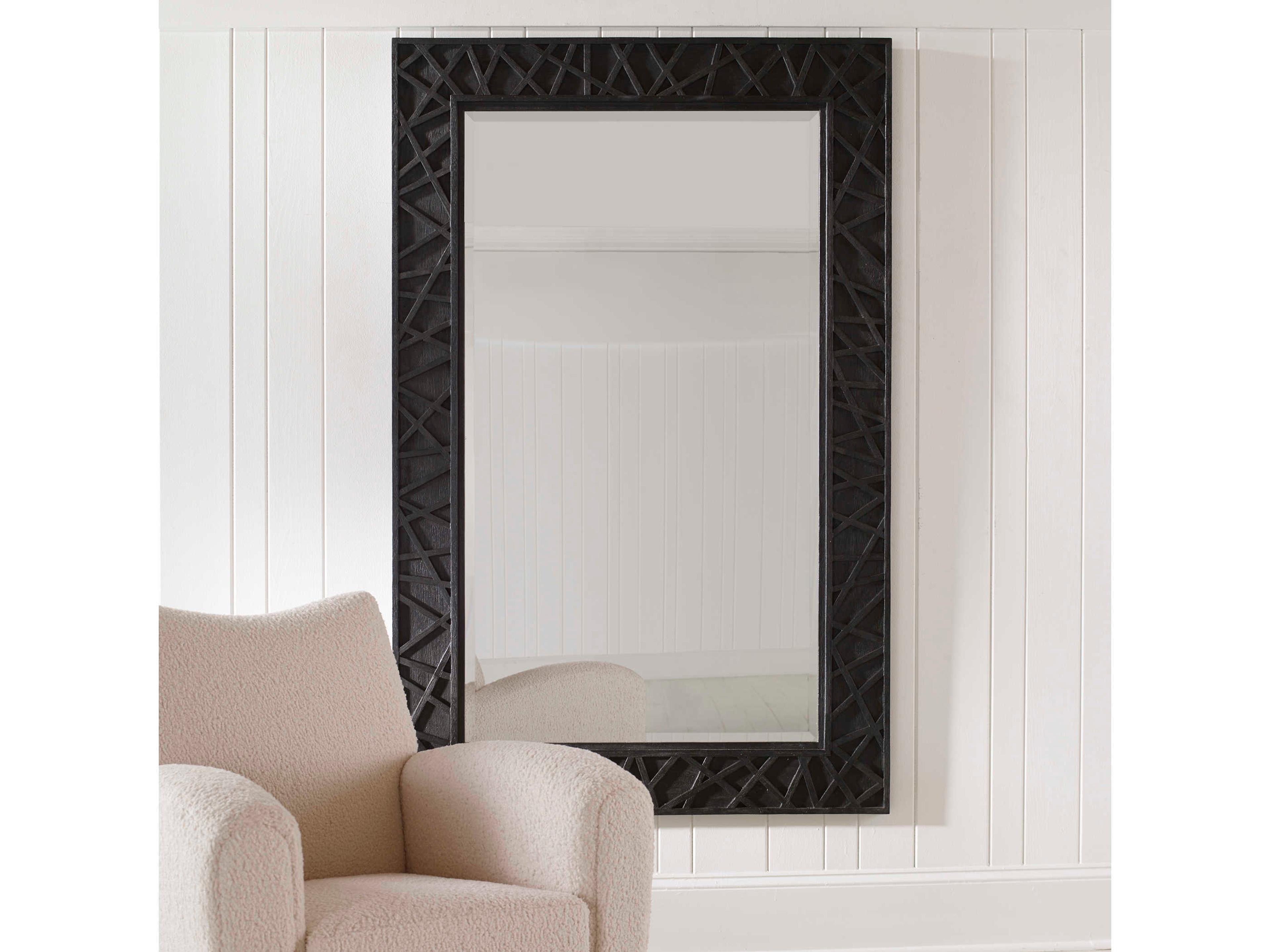 Uttermost Everest Satin Black Rectangular Wall Mirror